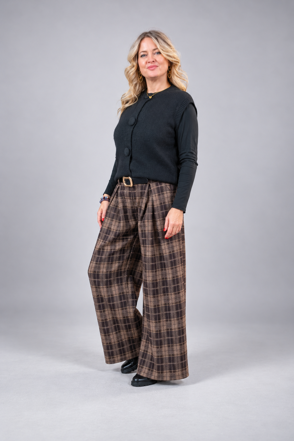 Karierte Hose Wide Leg, braun/schwarz