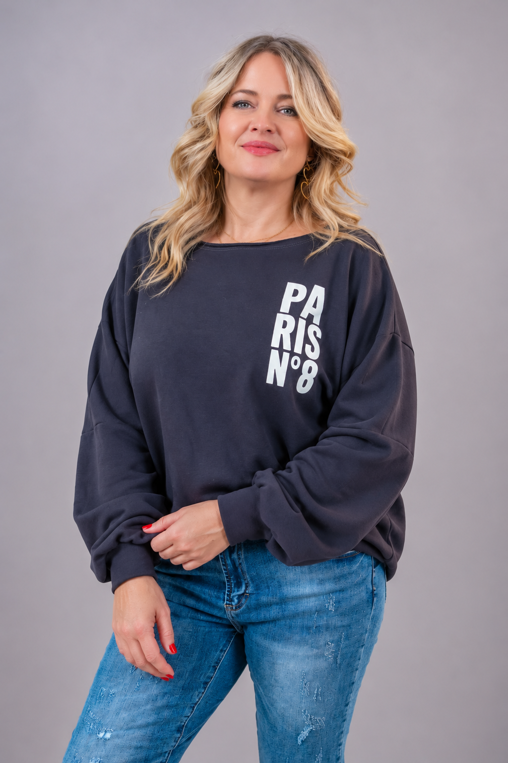 Oversize Sweatshirt mit Print, anthrazit