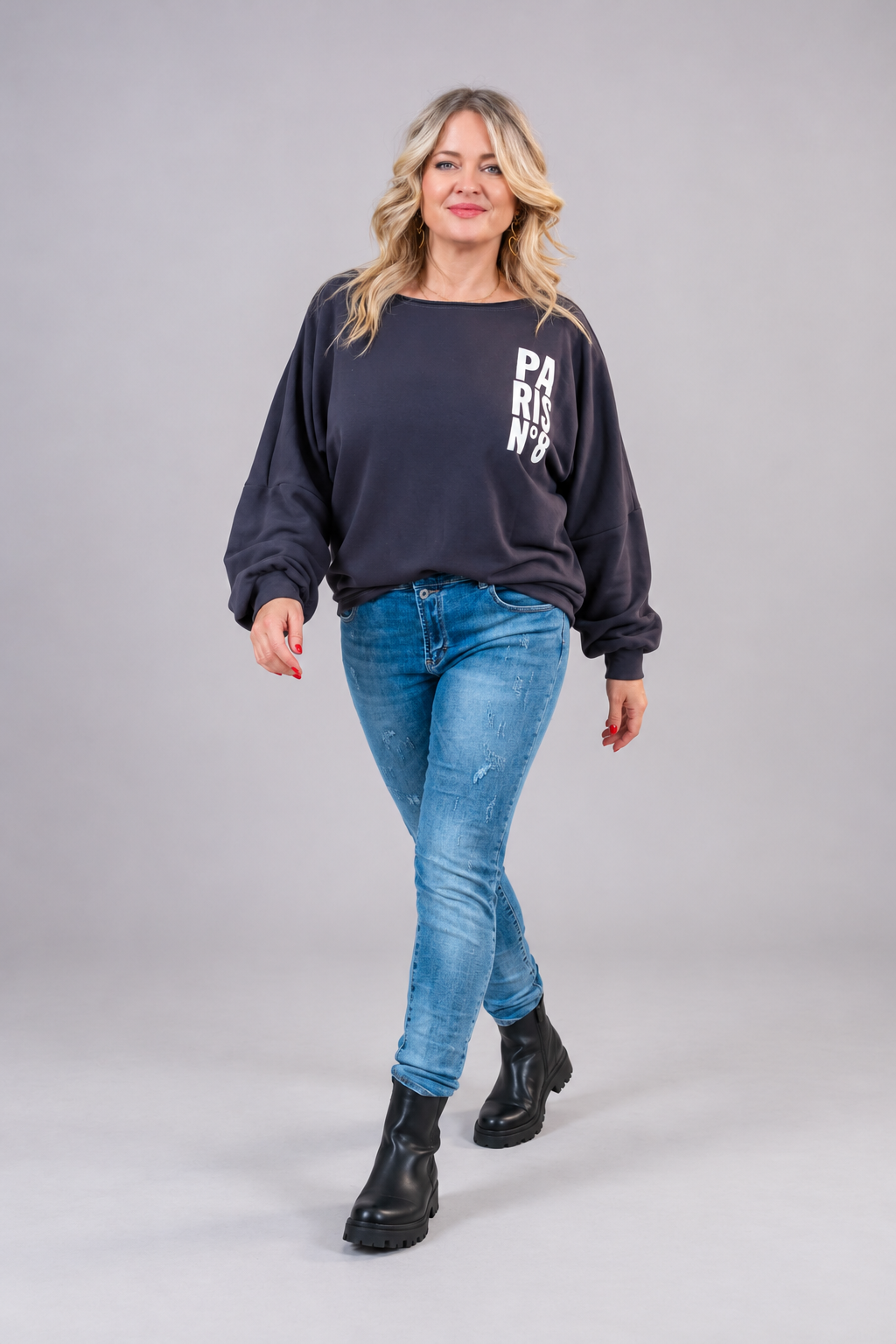 Oversize Sweatshirt mit Print, anthrazit
