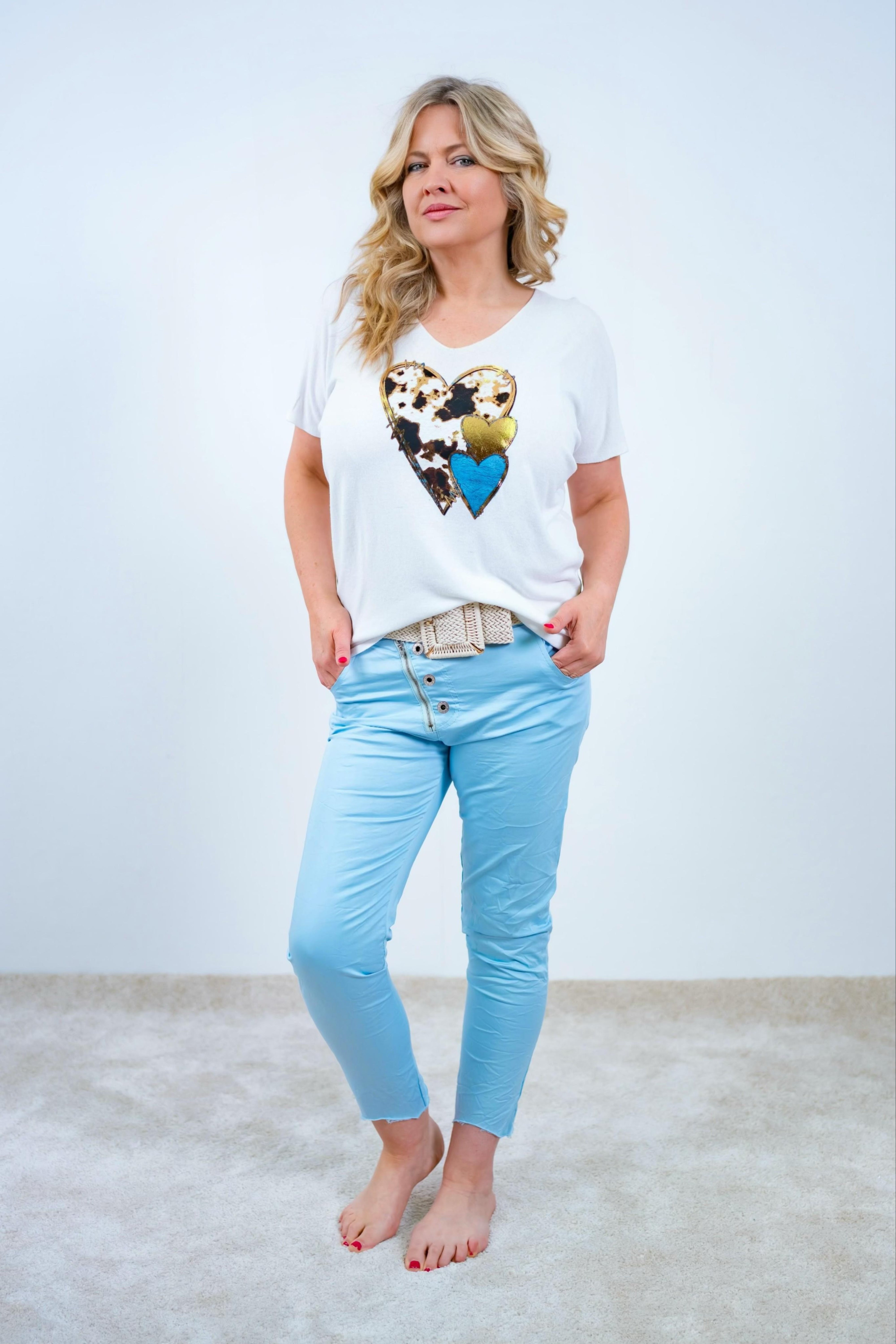 Stretchhose, leicht schimmernd, in Hellblau