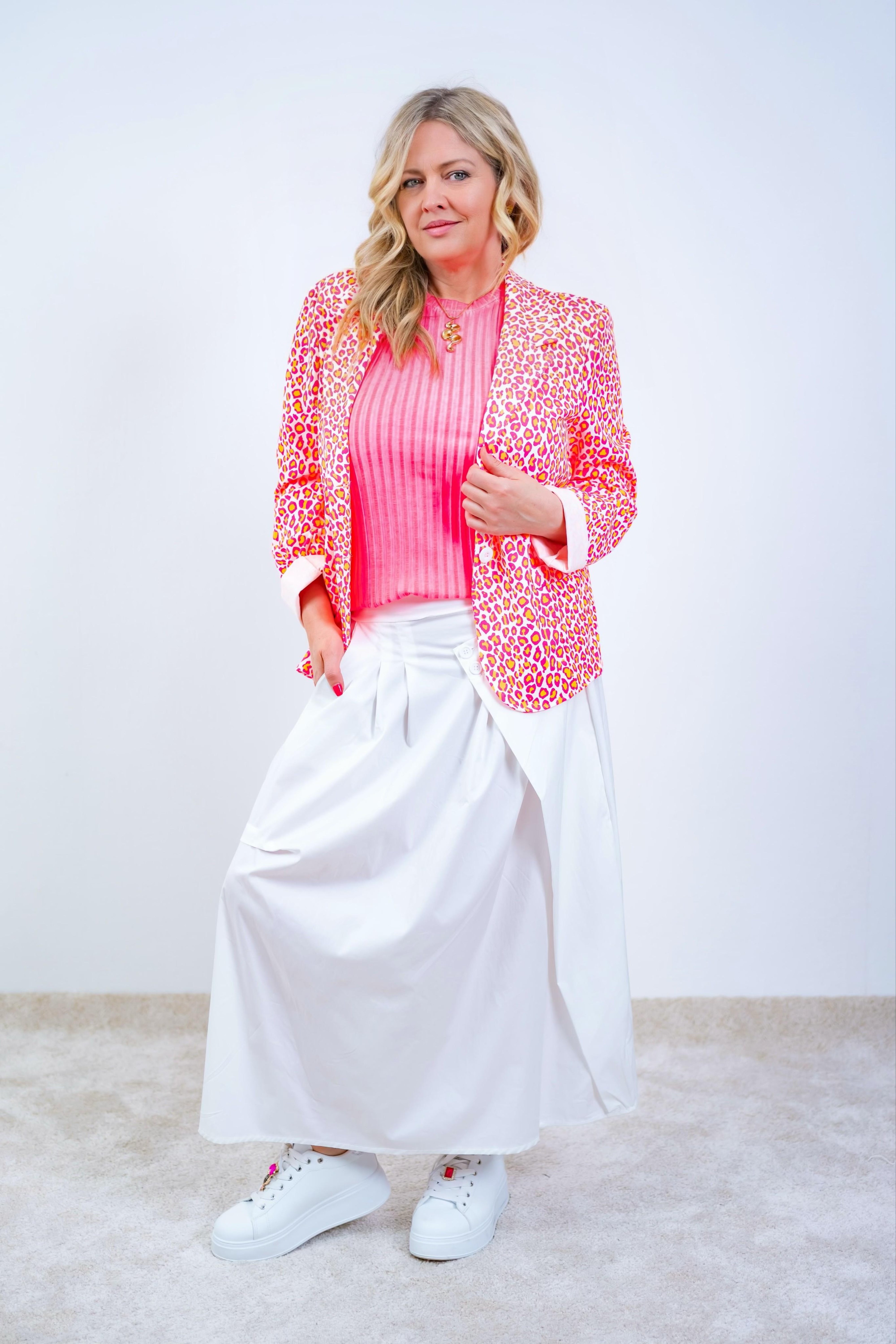 Blazer, Leo-Muster, neon pink/orange