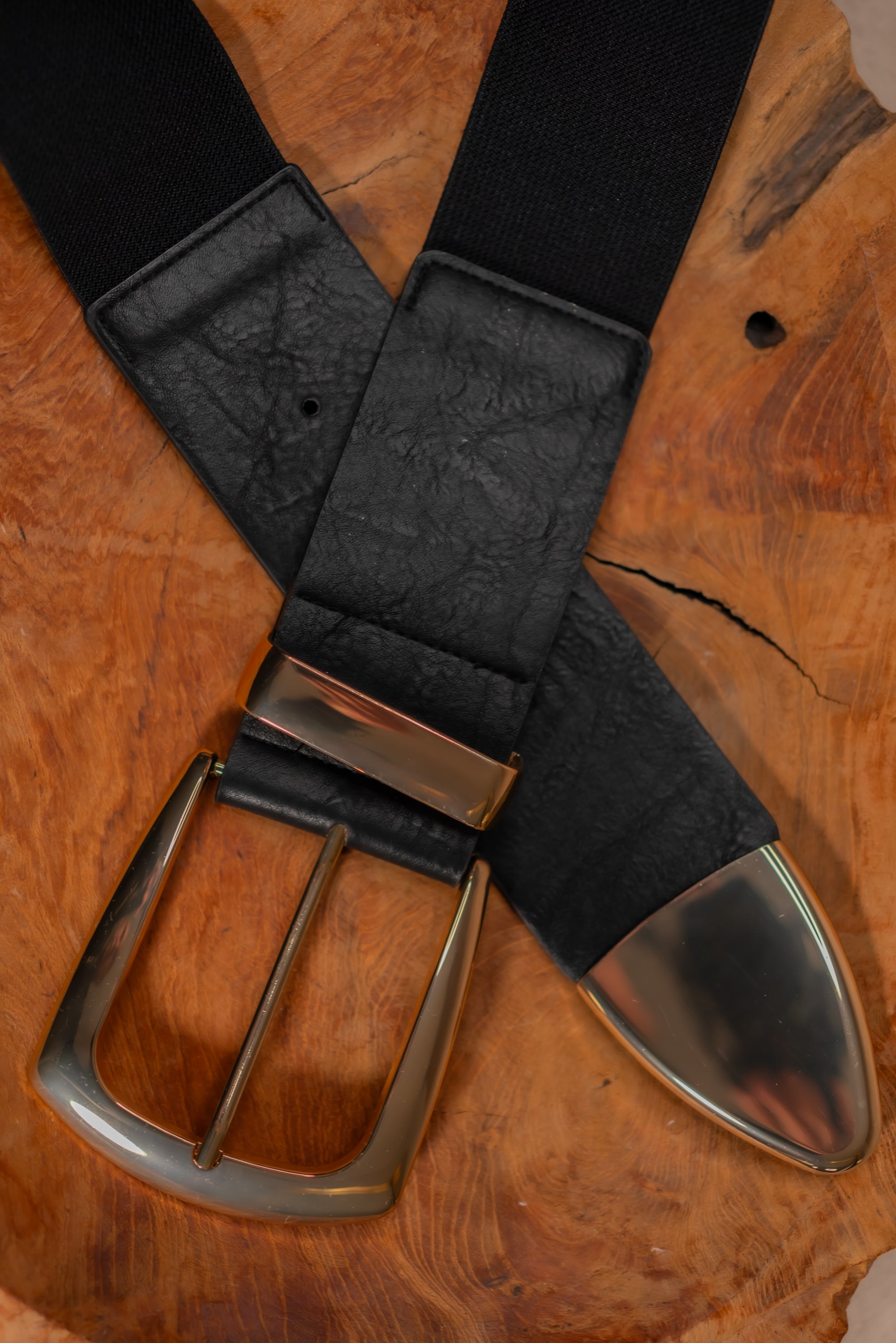 Stretchgürtel Classic Chic, schwarz mit goldener Schnalle