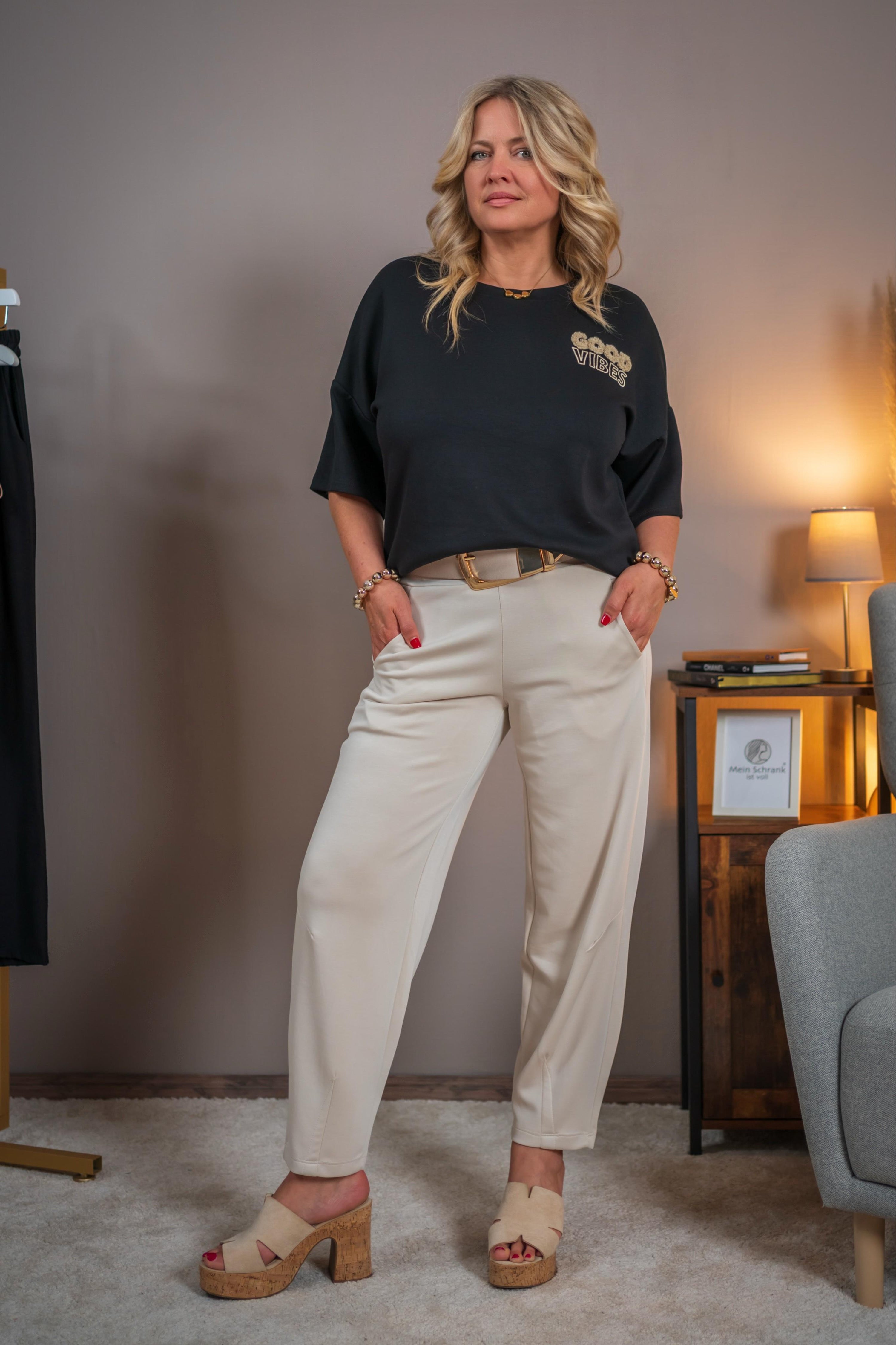 Weiches Sweatshirt mit halben Arm, schwarz