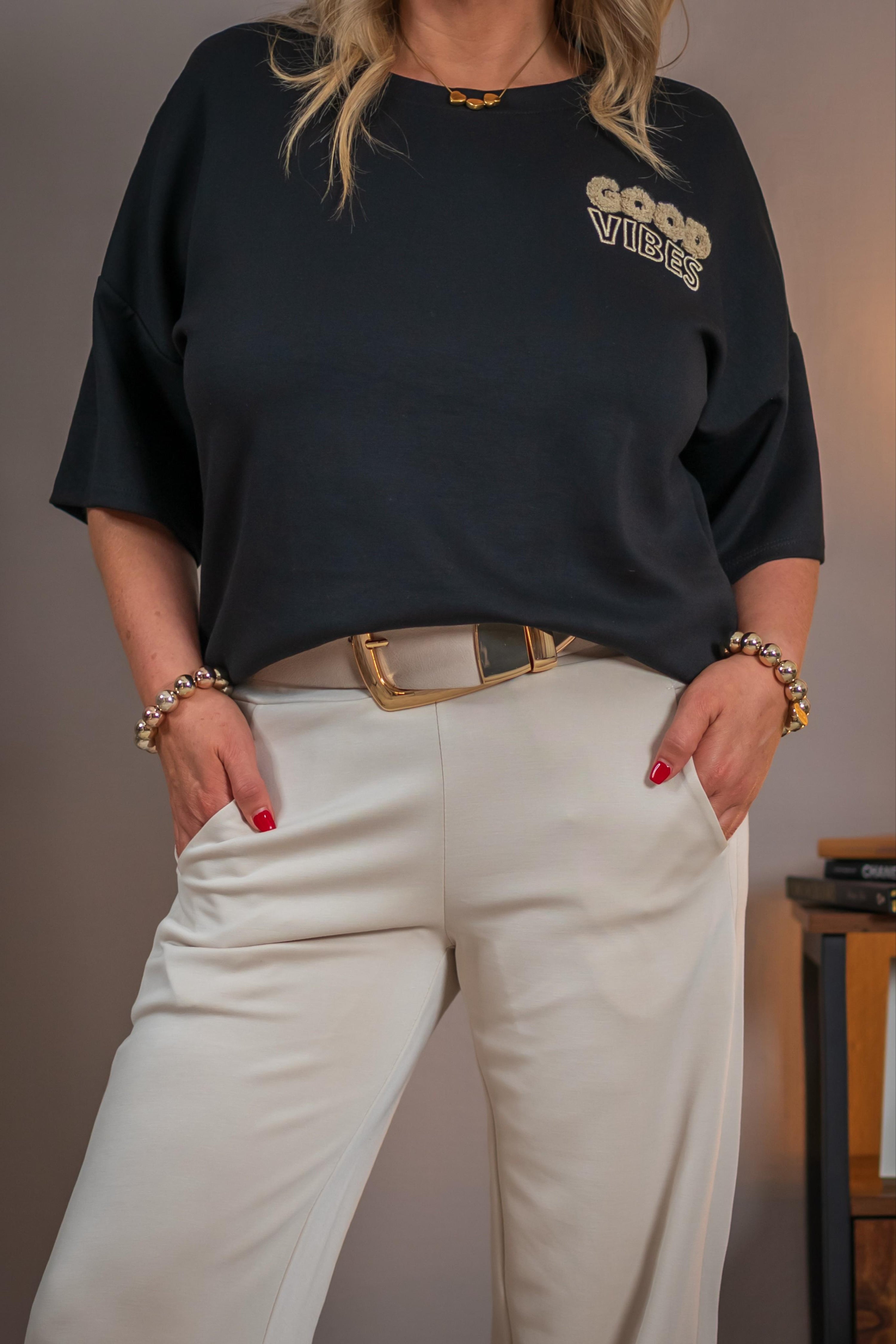 Weiches Sweatshirt mit halben Arm, schwarz