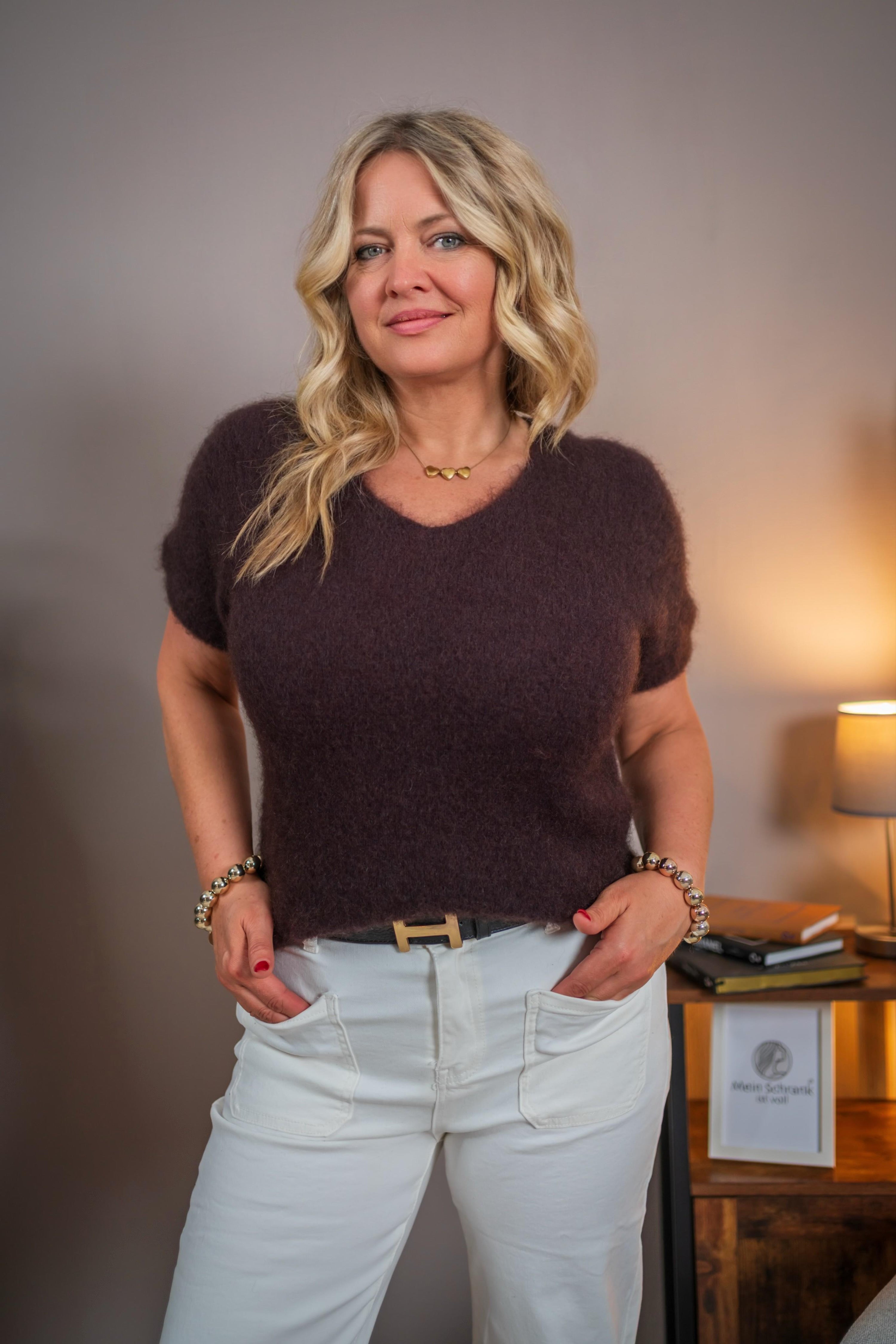 Kurzarm-Wollpullover aus Mohair