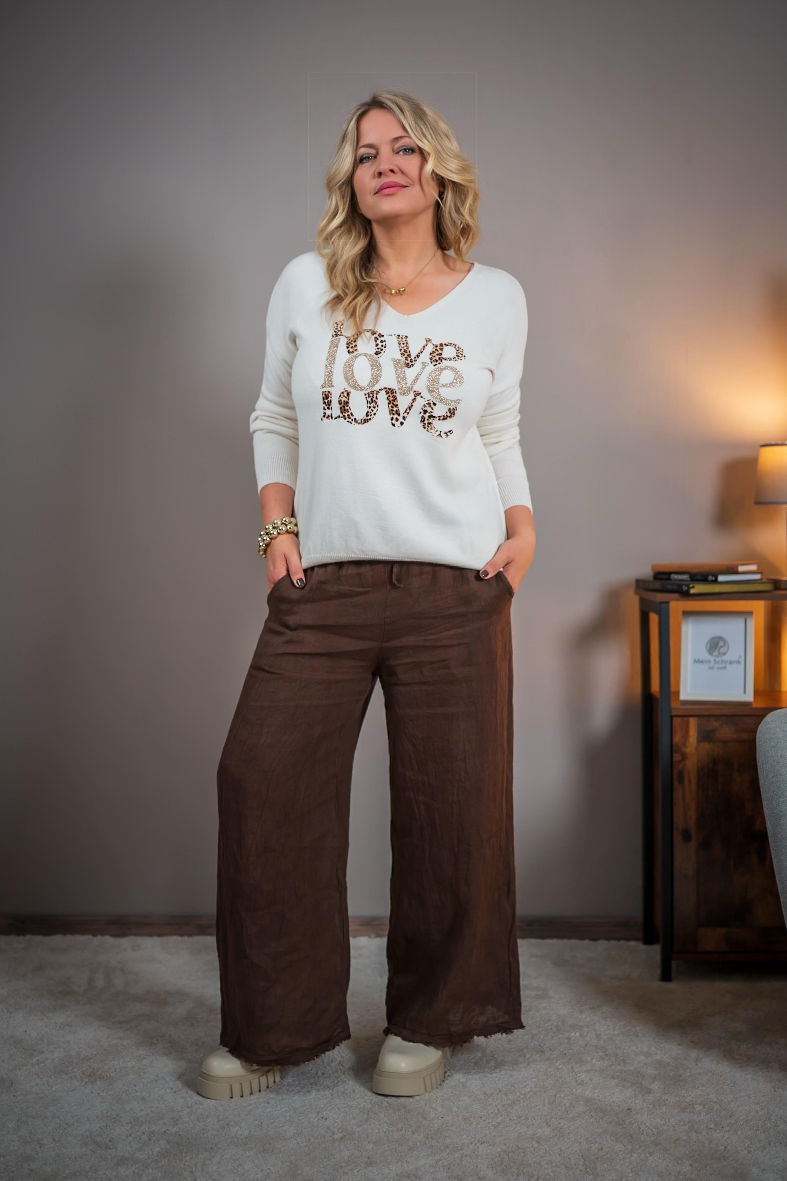 Strickpullover in Beige mit Aufdruck