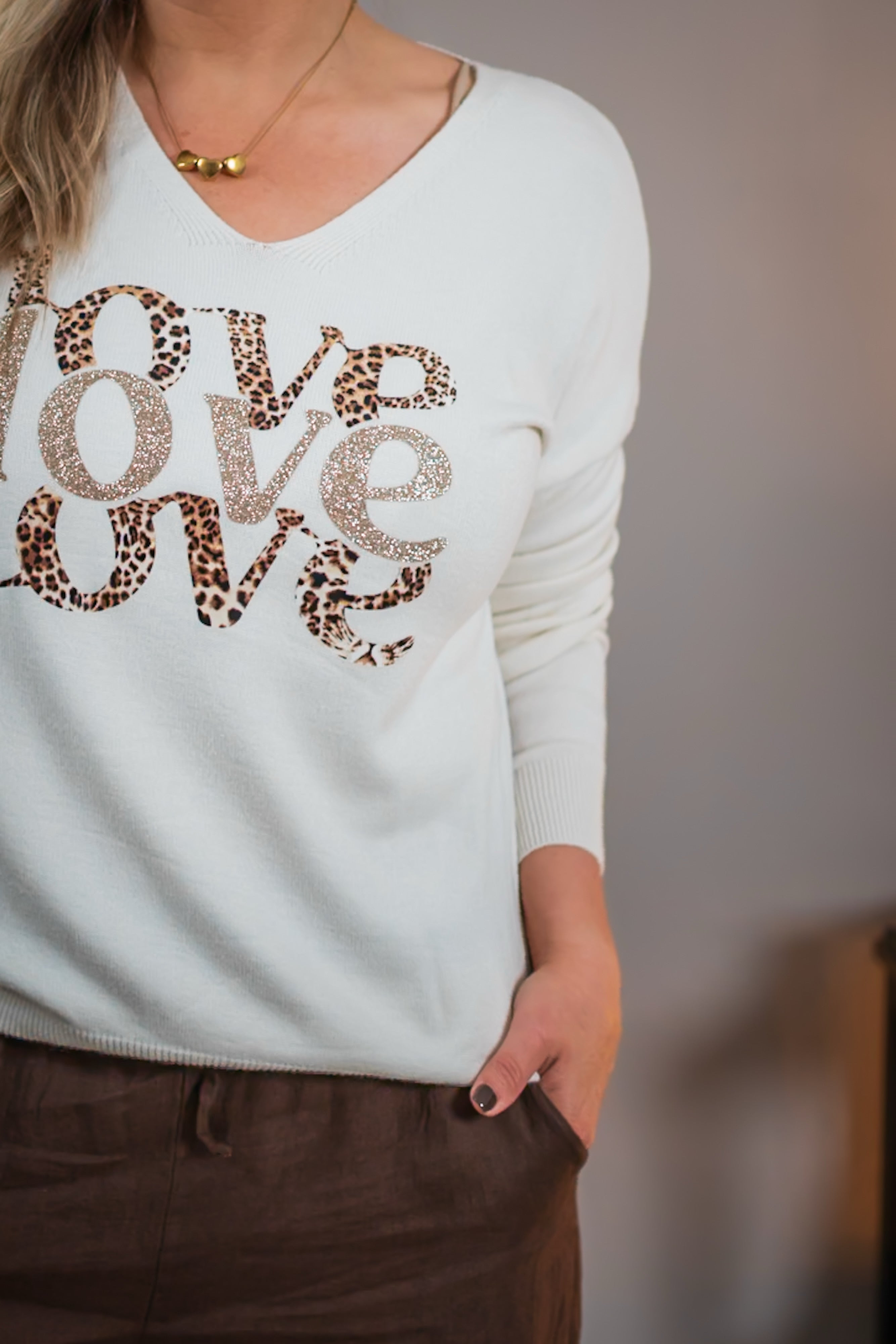Strickpullover in Beige mit Aufdruck