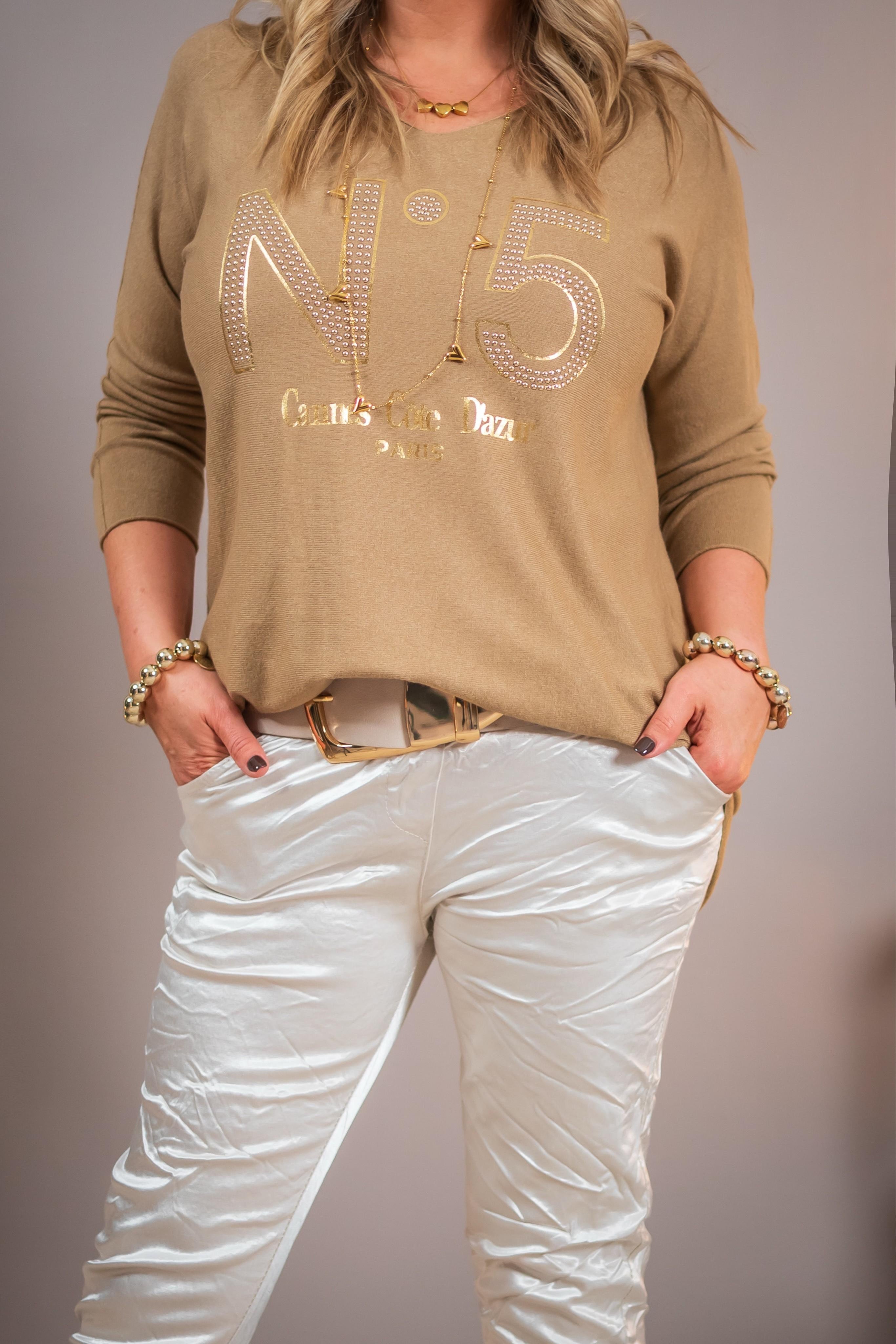 Longpullover mit Steinchen, camel