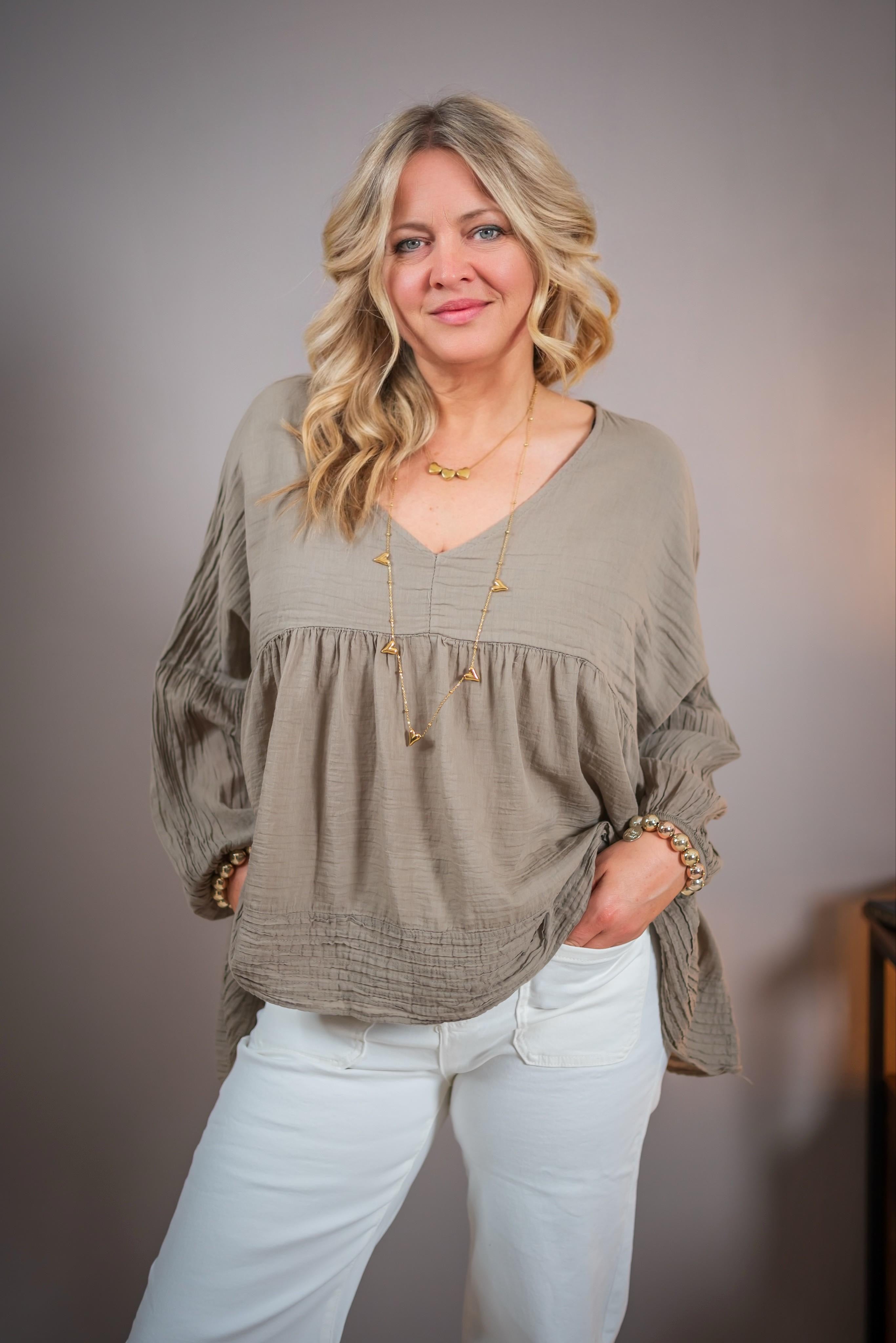 Leichte Oversized-Bluse, taupe