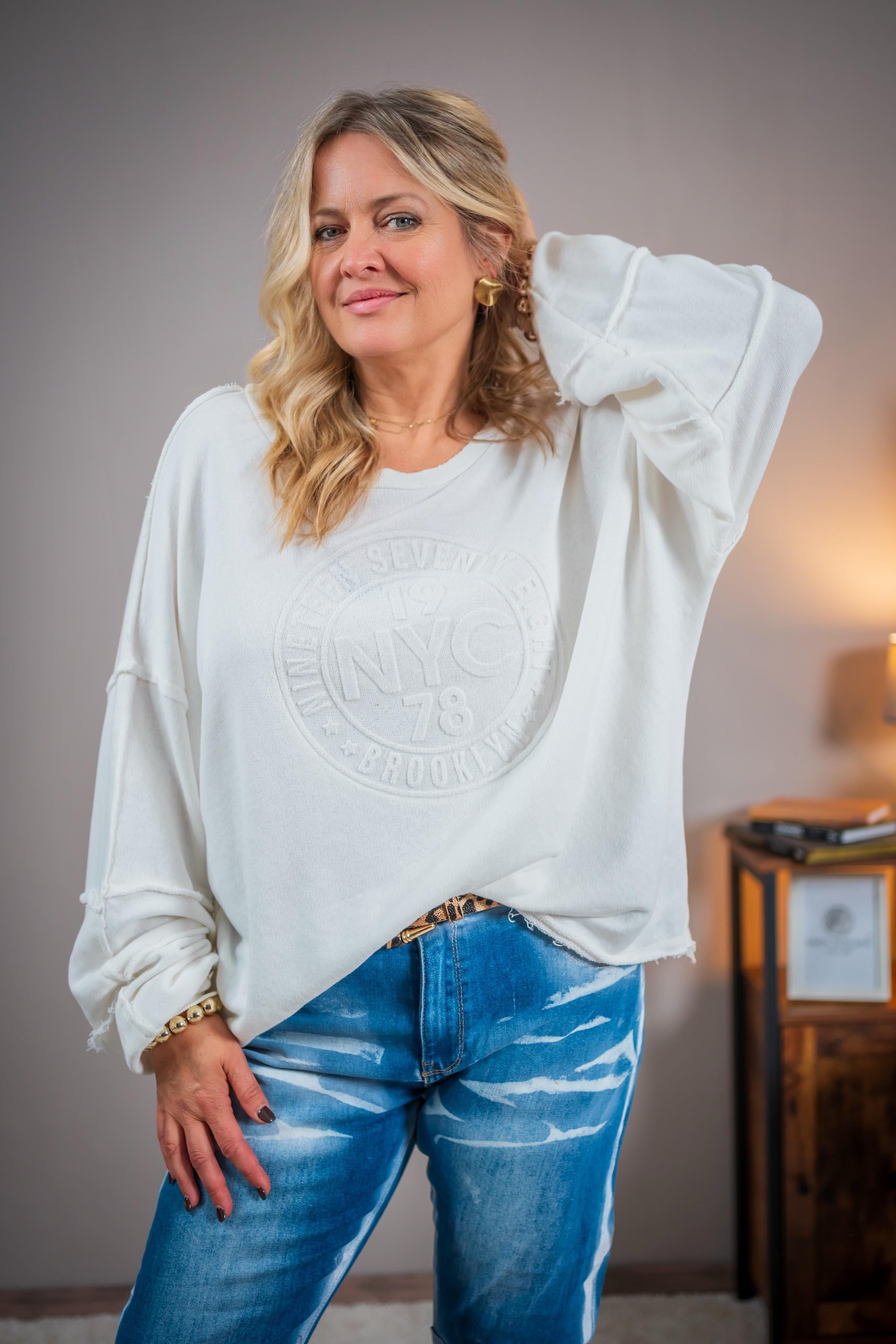 Sweatshirt N.Y.C, wollweiß