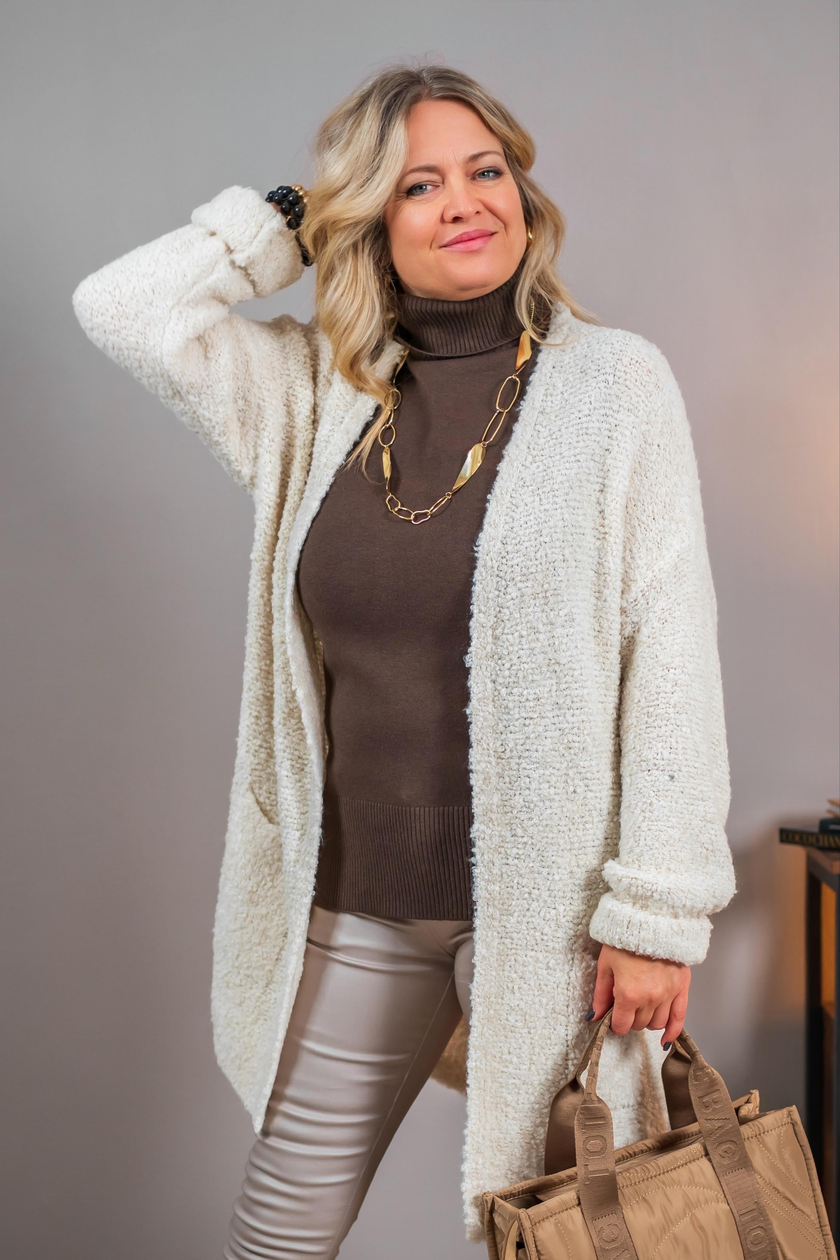 Bouclé-Cardigan, cremeweiß