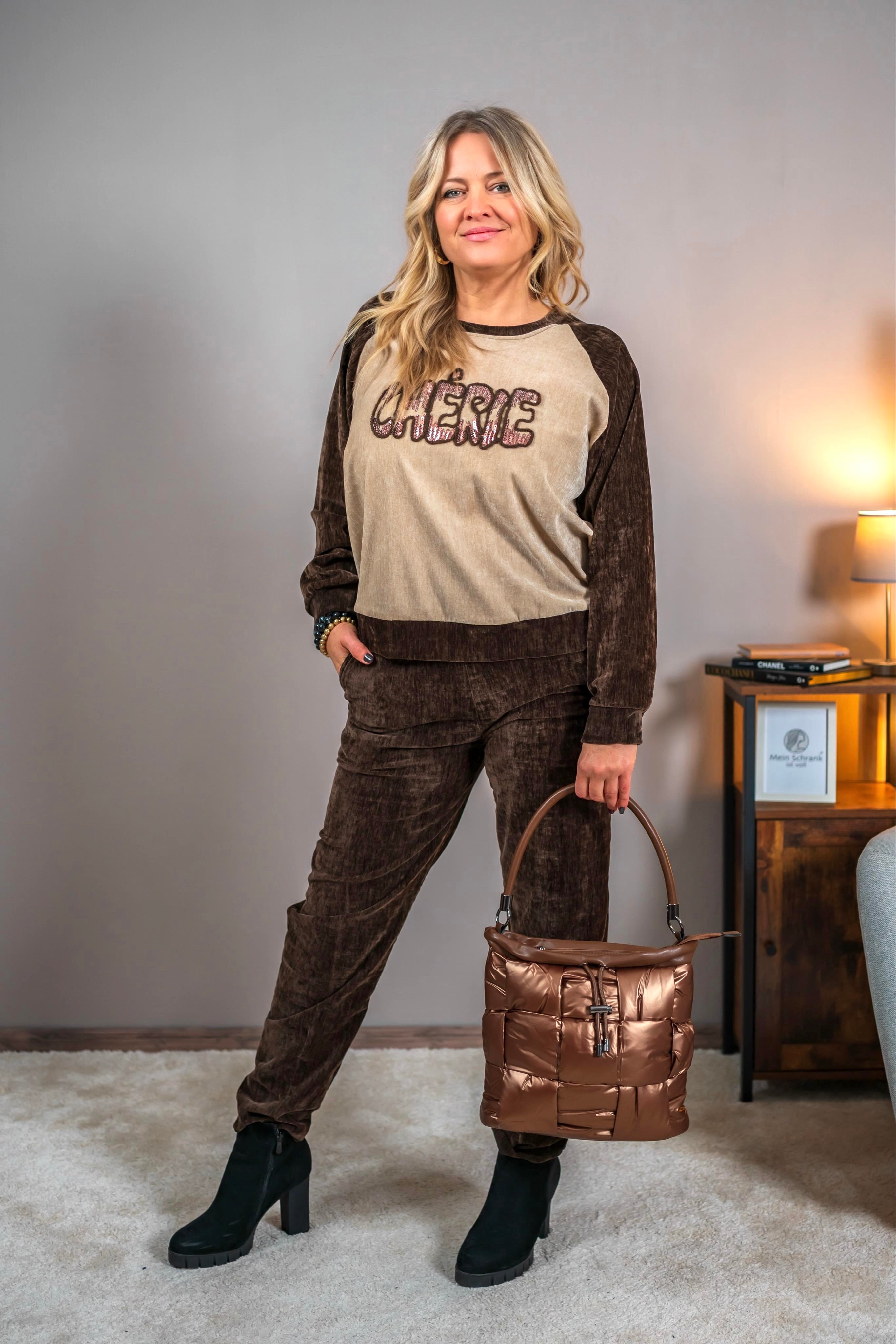 Sweatshirt mit Schriftzug, beige/braun