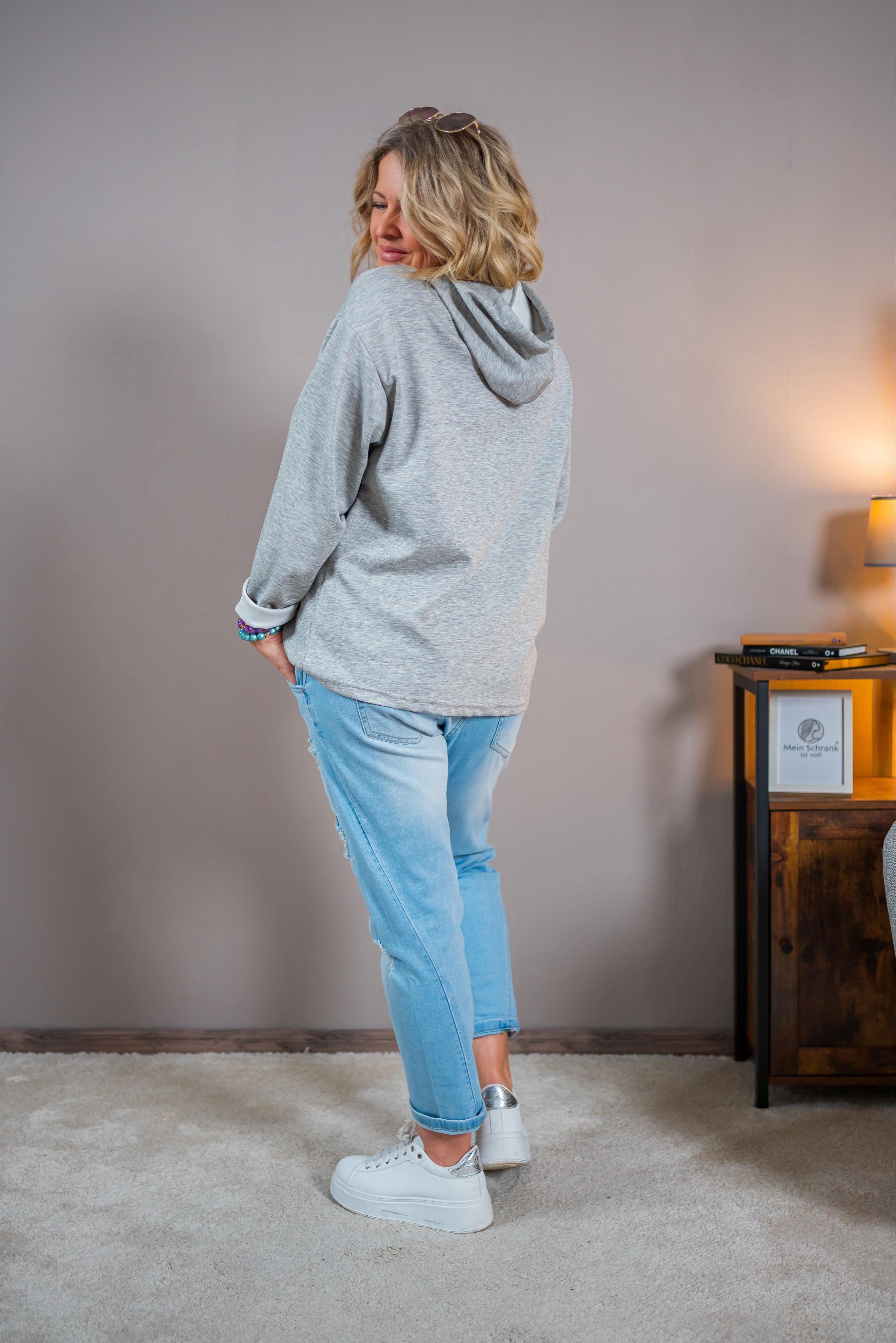 Hoodie mit Neon-Print "MOIN", grau