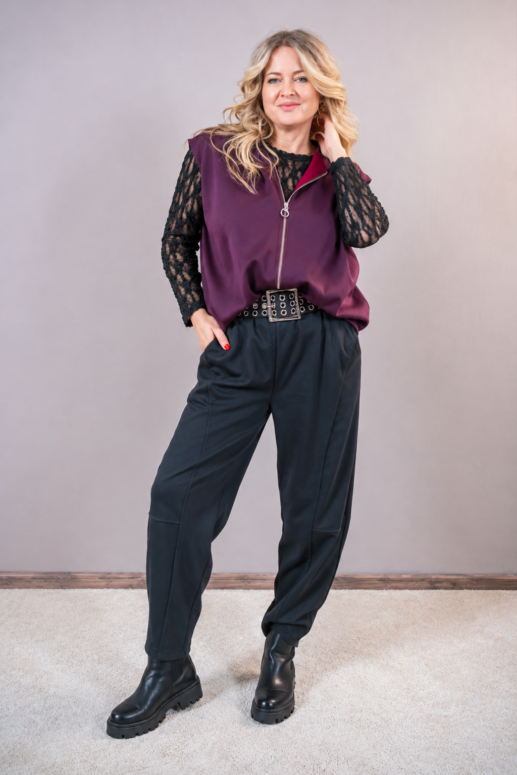 Wide Leg Jogger, schwarz