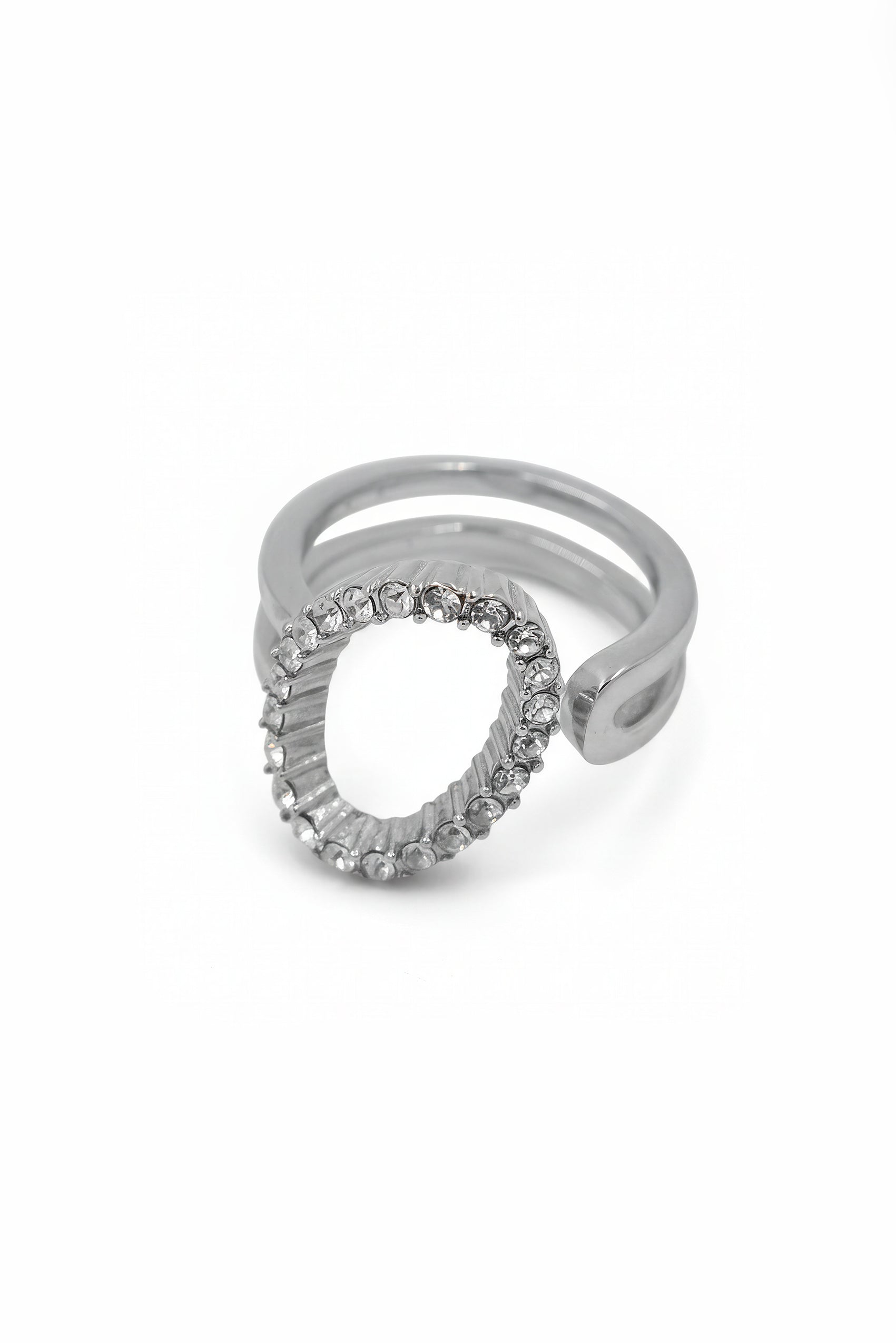 Offener Ring mit Zirkonia-Steinchen, silber