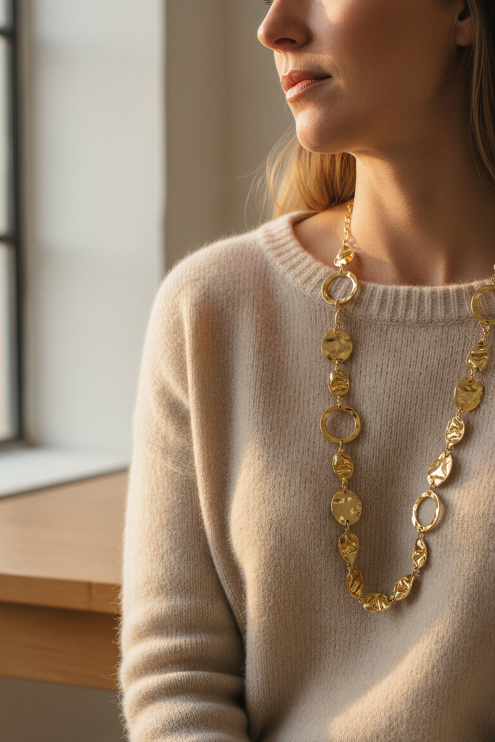 Lange Gliederkette in Gold aus Edelstahl