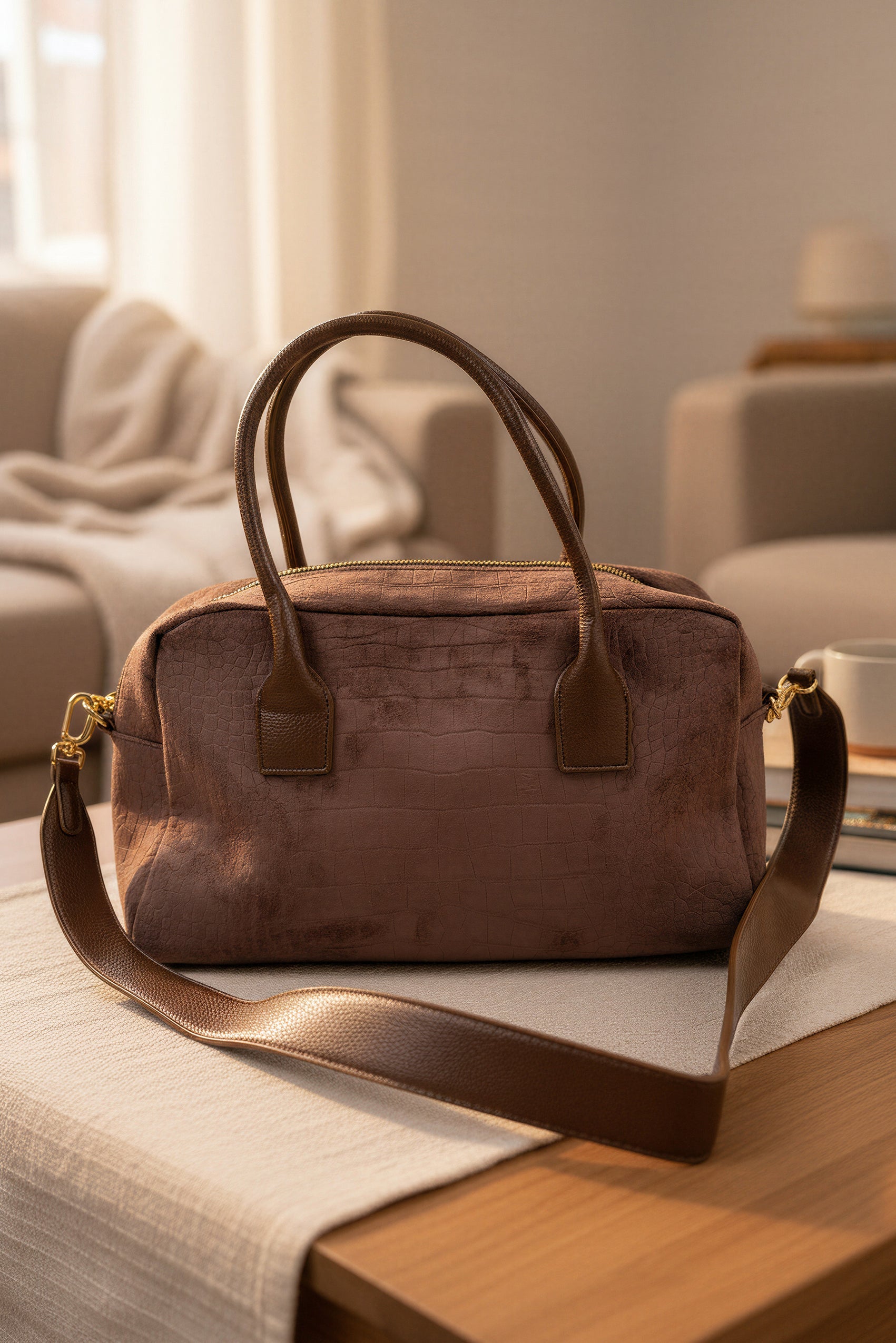 Kunstleder-Tasche in Croco-Optik