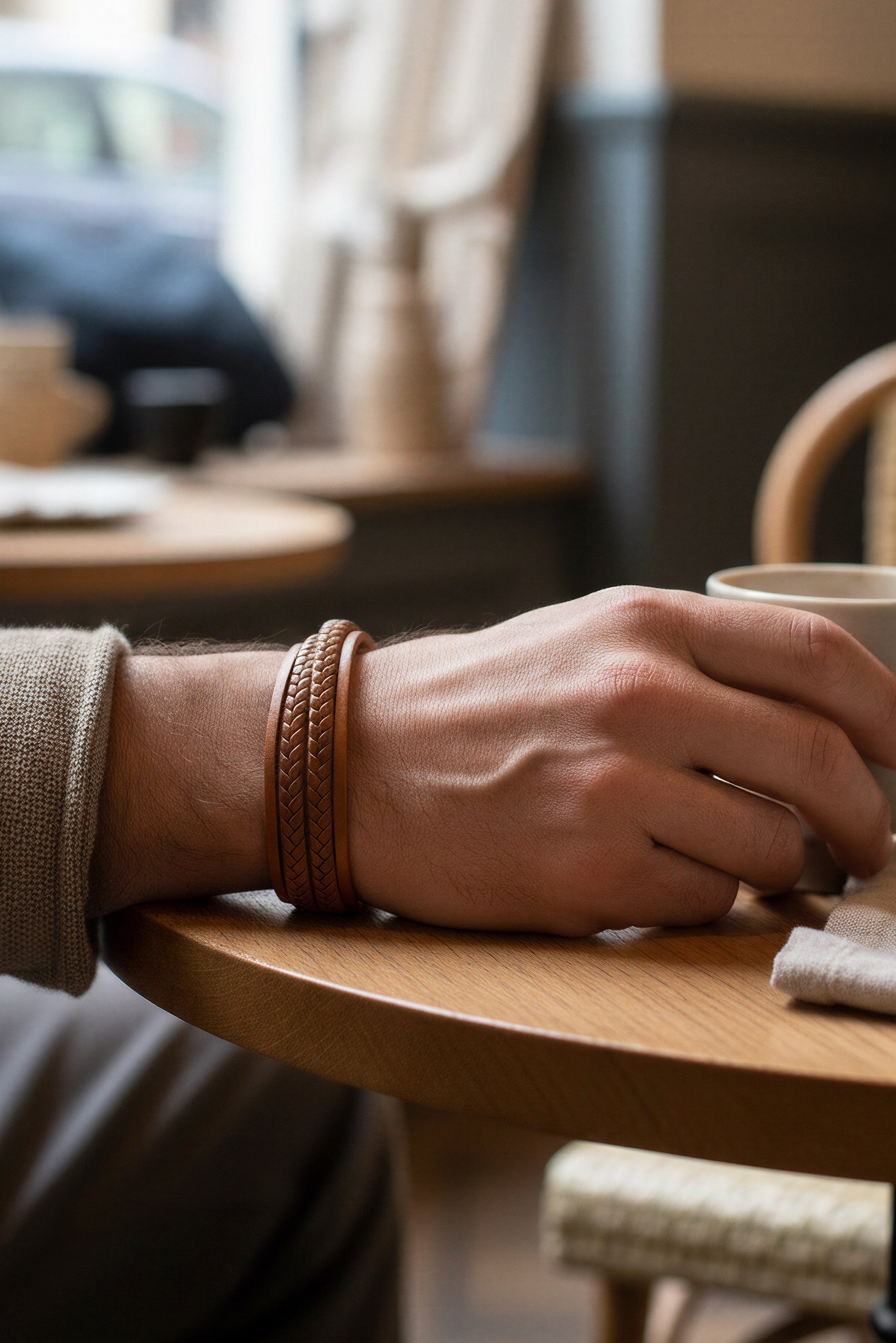 Lederarmband mit Edelstahlverschluss, braun