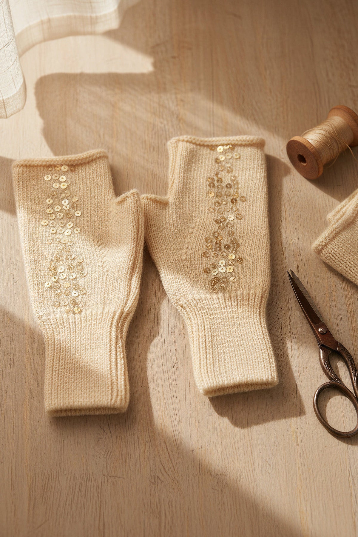Strick Handstulpen mit Pailletten, champagner