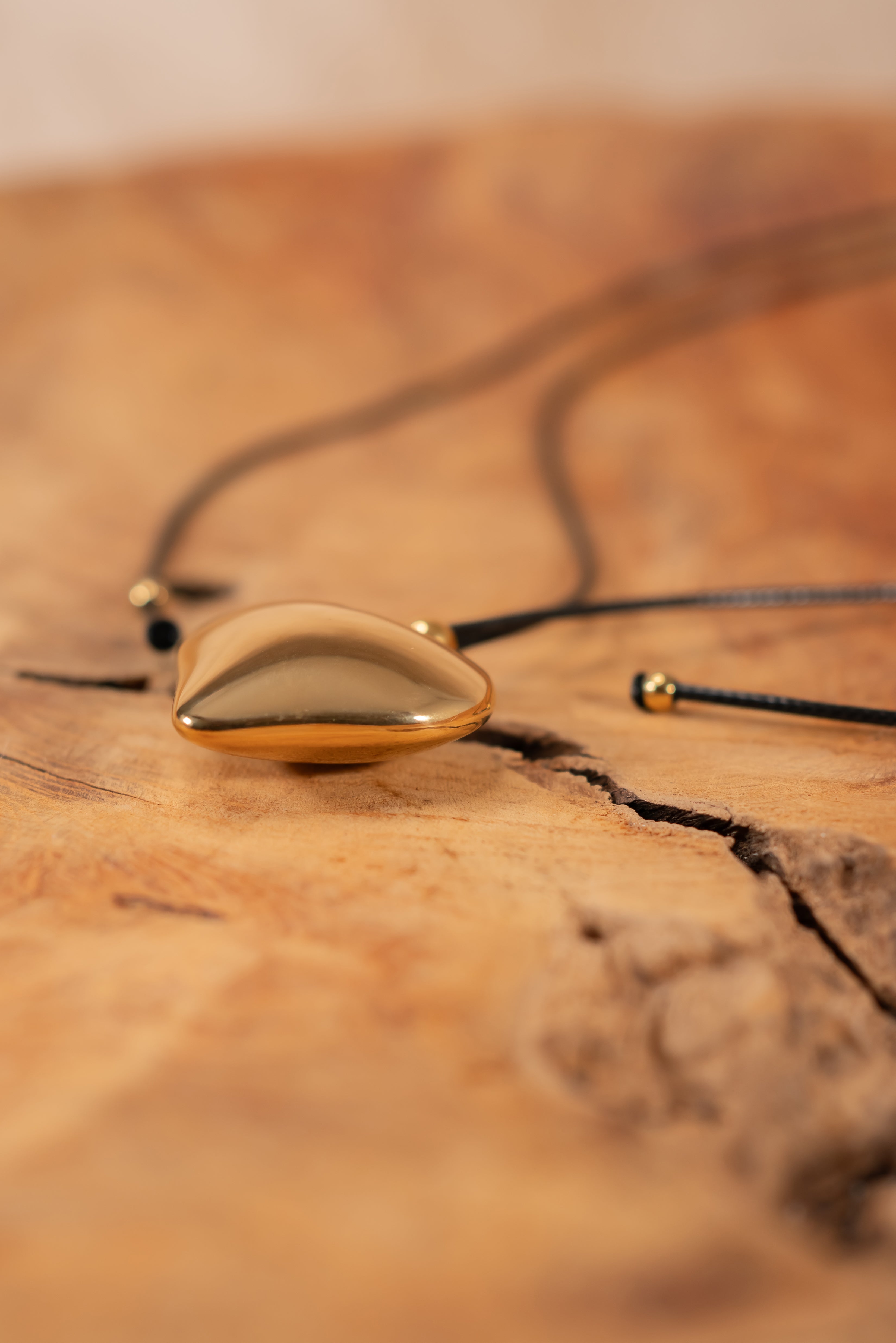 Halskette mit goldenem Herz und verstellbarem schwarzen Kunstlederband