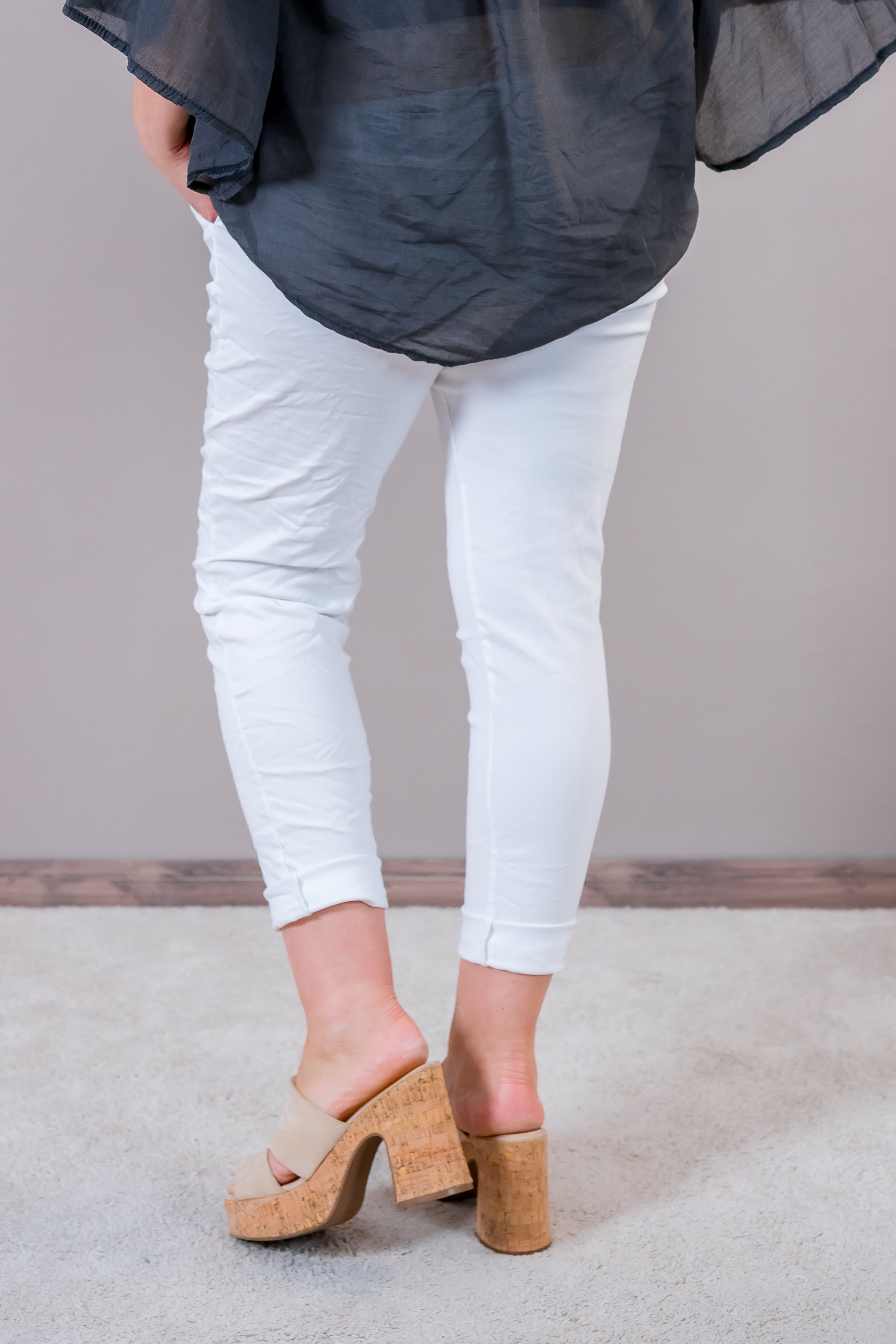 Stretchhose mit Crinkle-Effekt, weiß