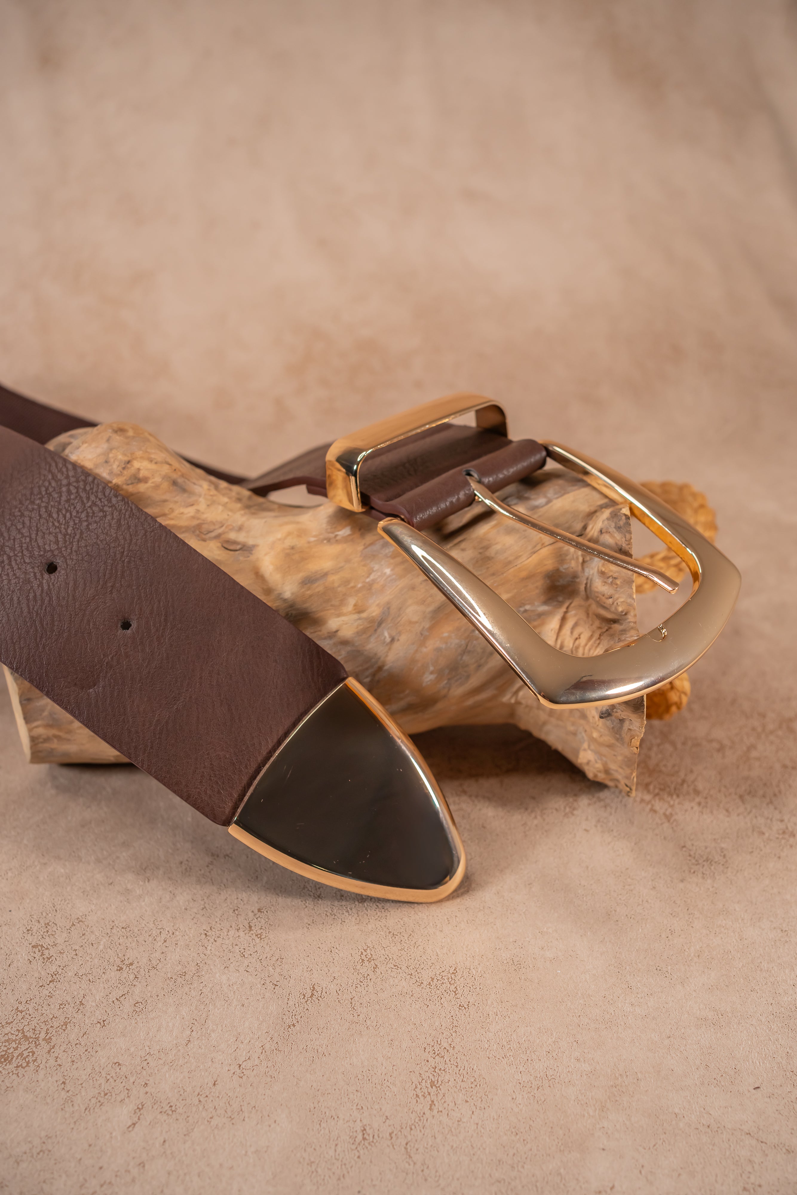 Stretchgürtel Classic Chic mit goldener Schnalle, dunkelbraun