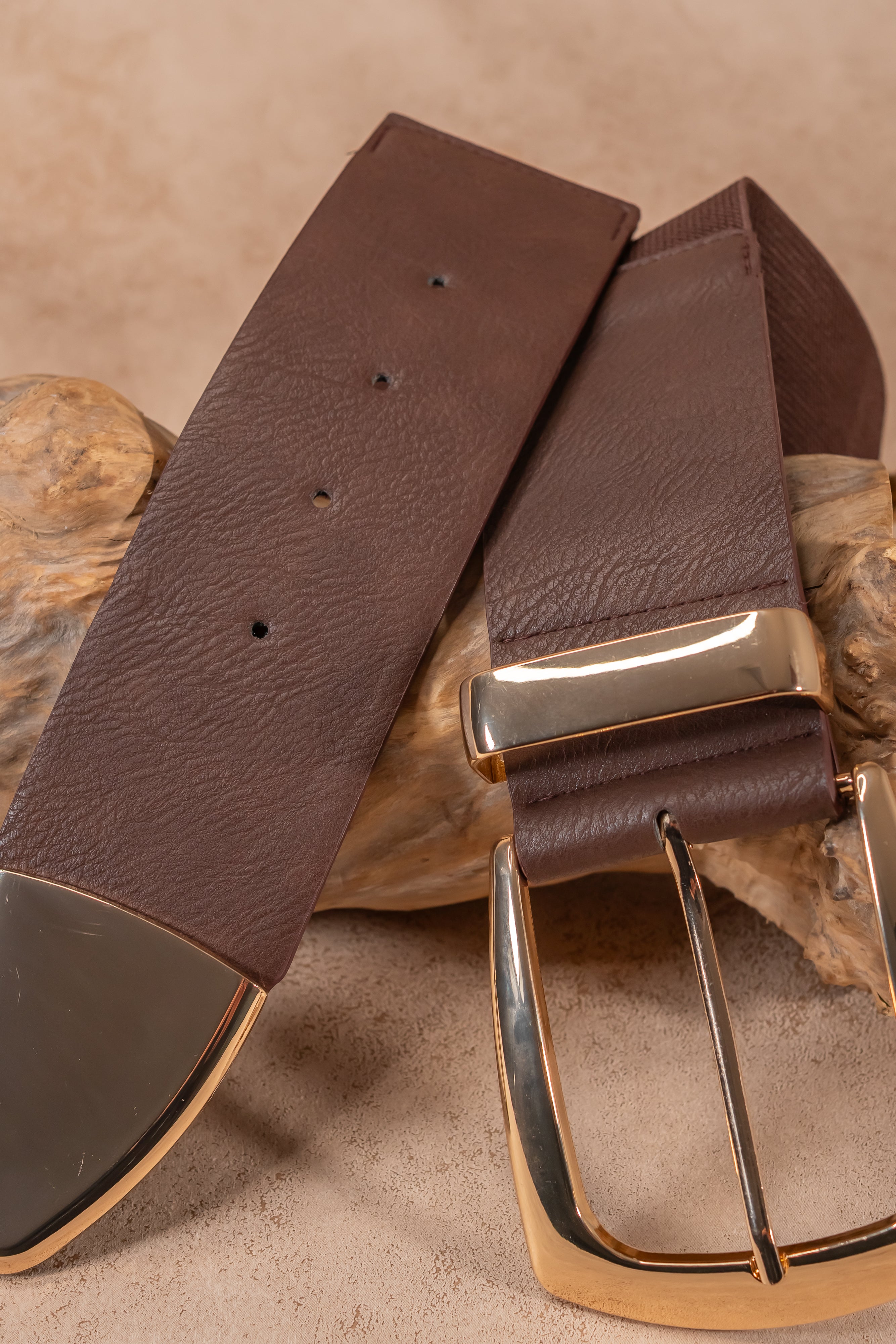 Stretchgürtel Classic Chic mit goldener Schnalle, dunkelbraun