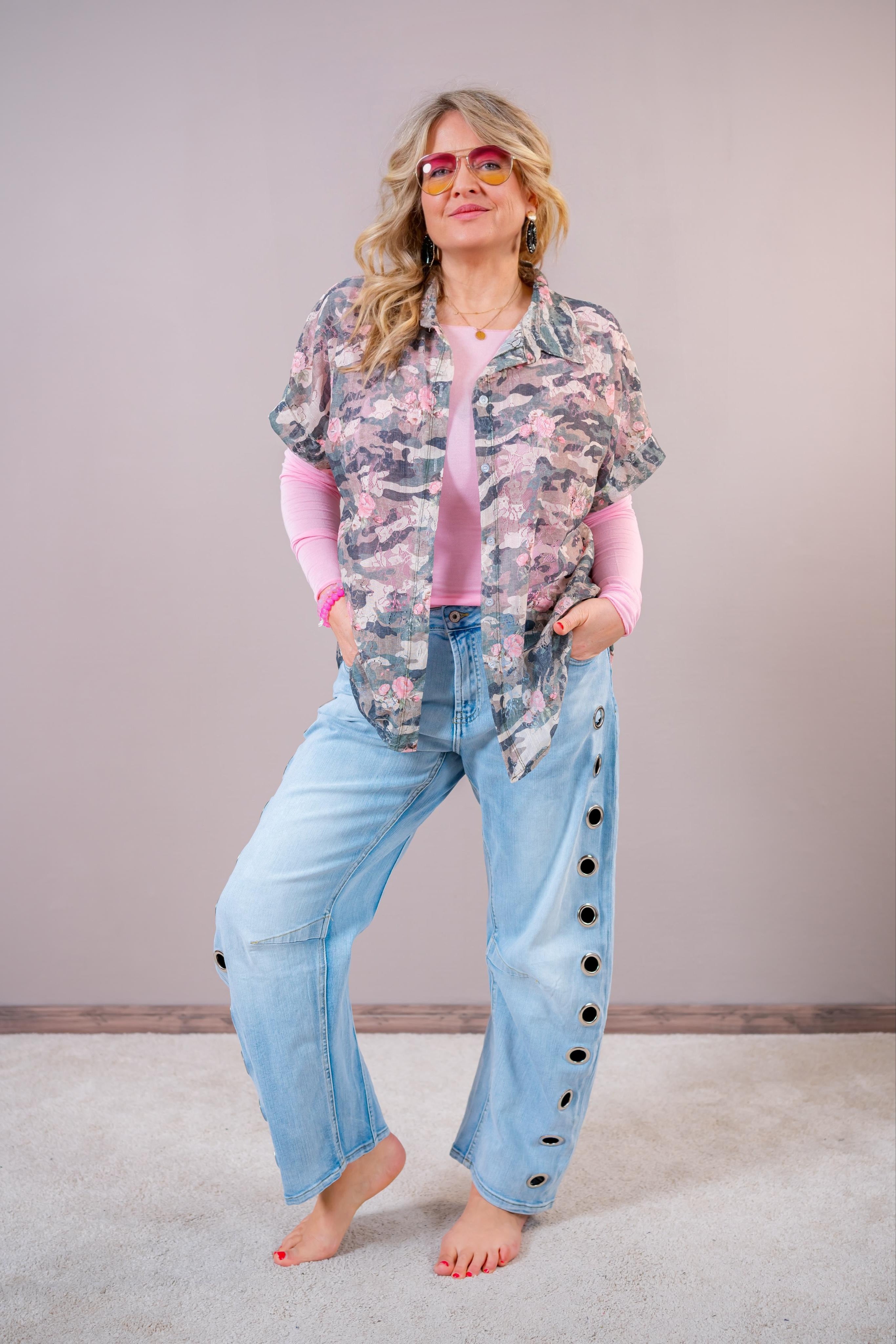 Spitzenbluse 'Roses & Camo'