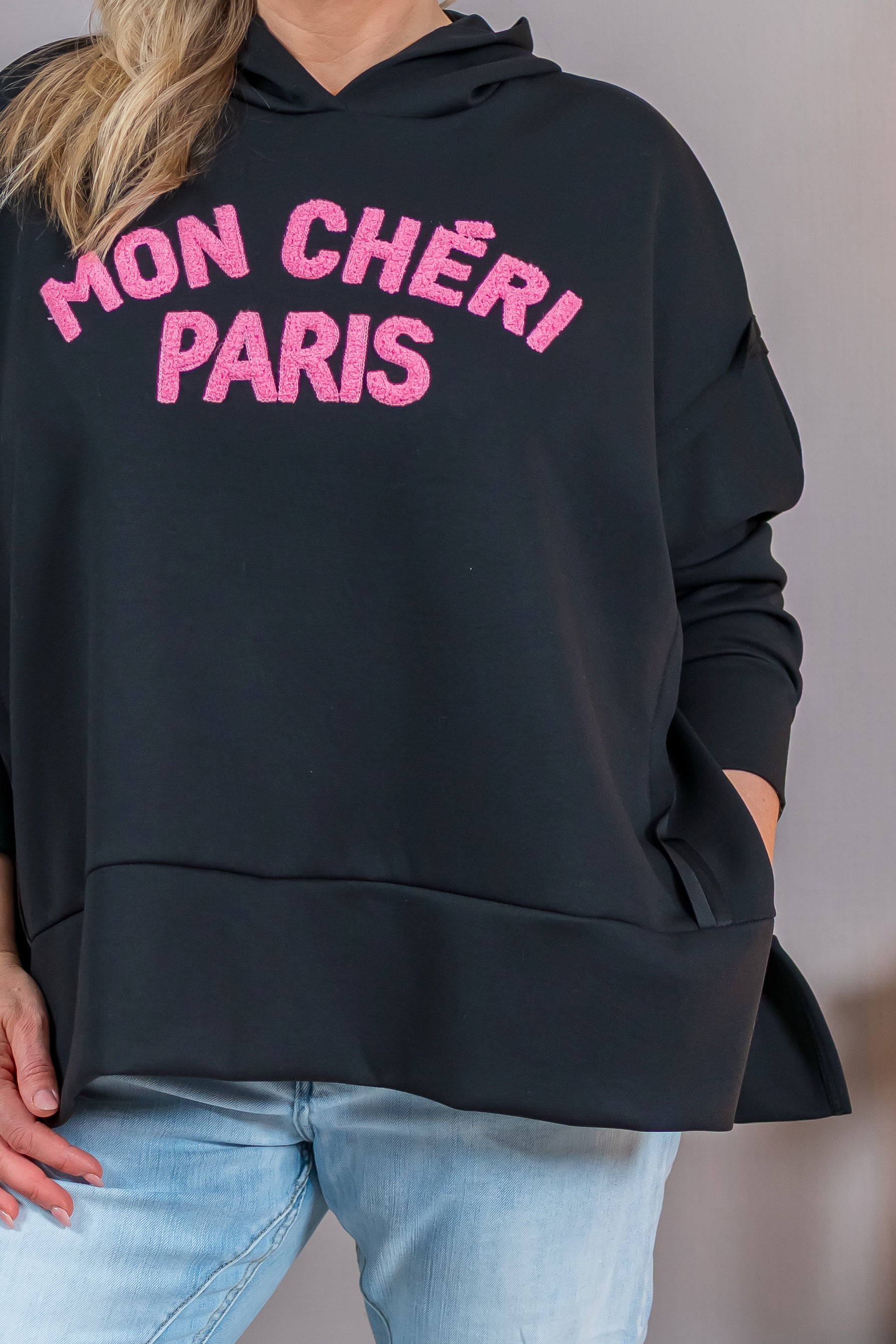 Oversize Hoodie mit Flockprint, schwarz