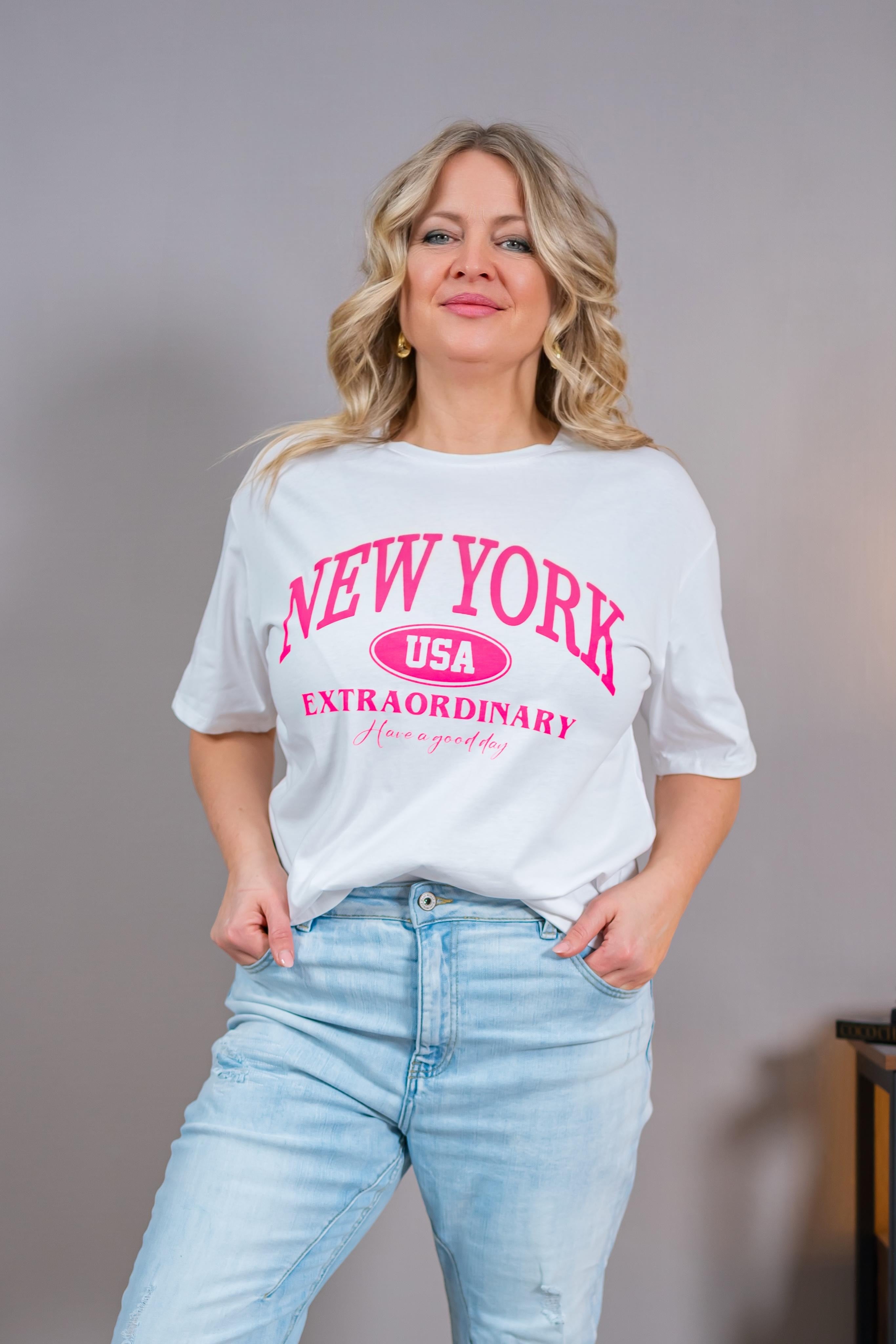 T-Shirt mit Print, weiß/pink