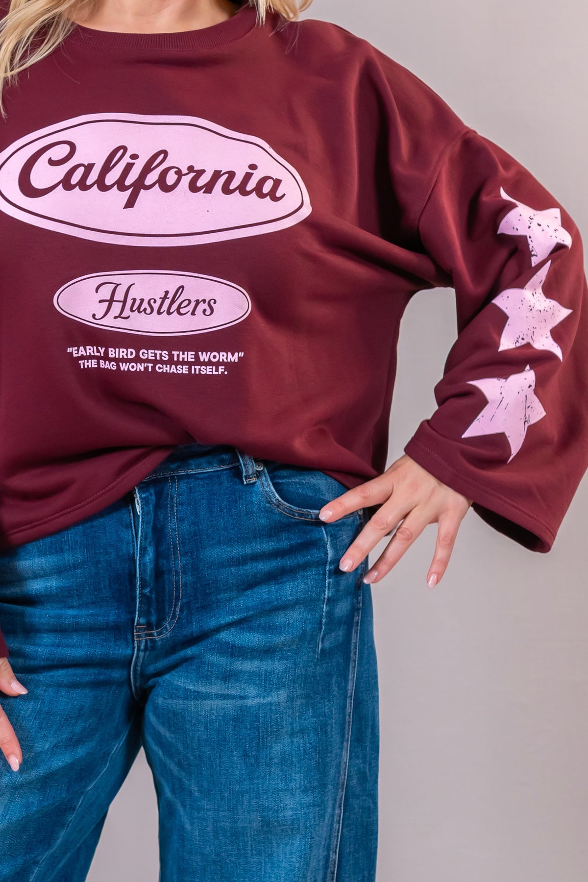Oversize-Sweatshirt "California" mit Star-Print, bordeaux