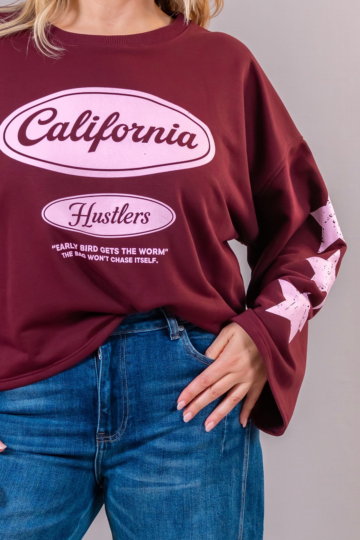 Oversize-Sweatshirt "California" mit Star-Print, bordeaux