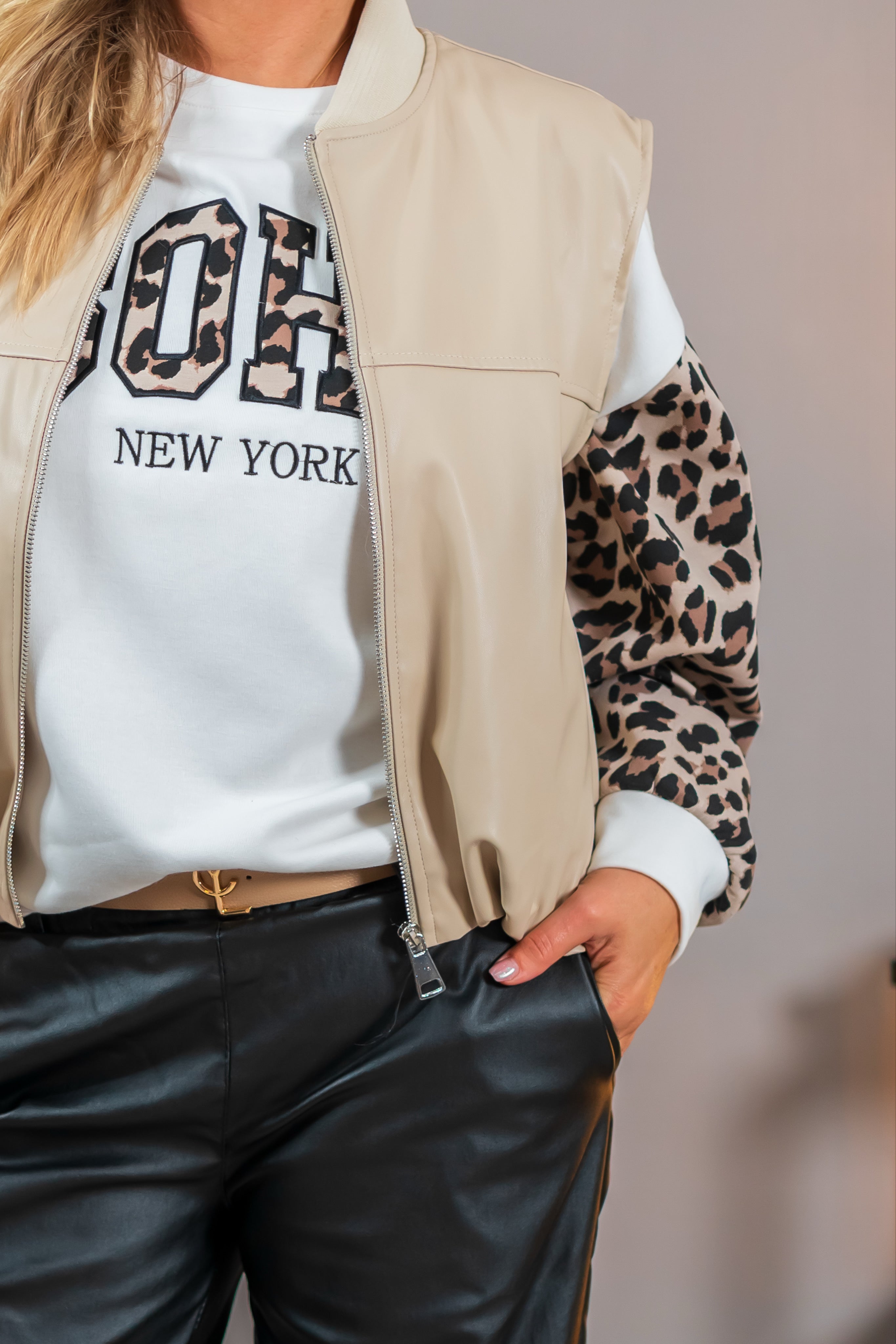 Weste aus Lederimitat, beige