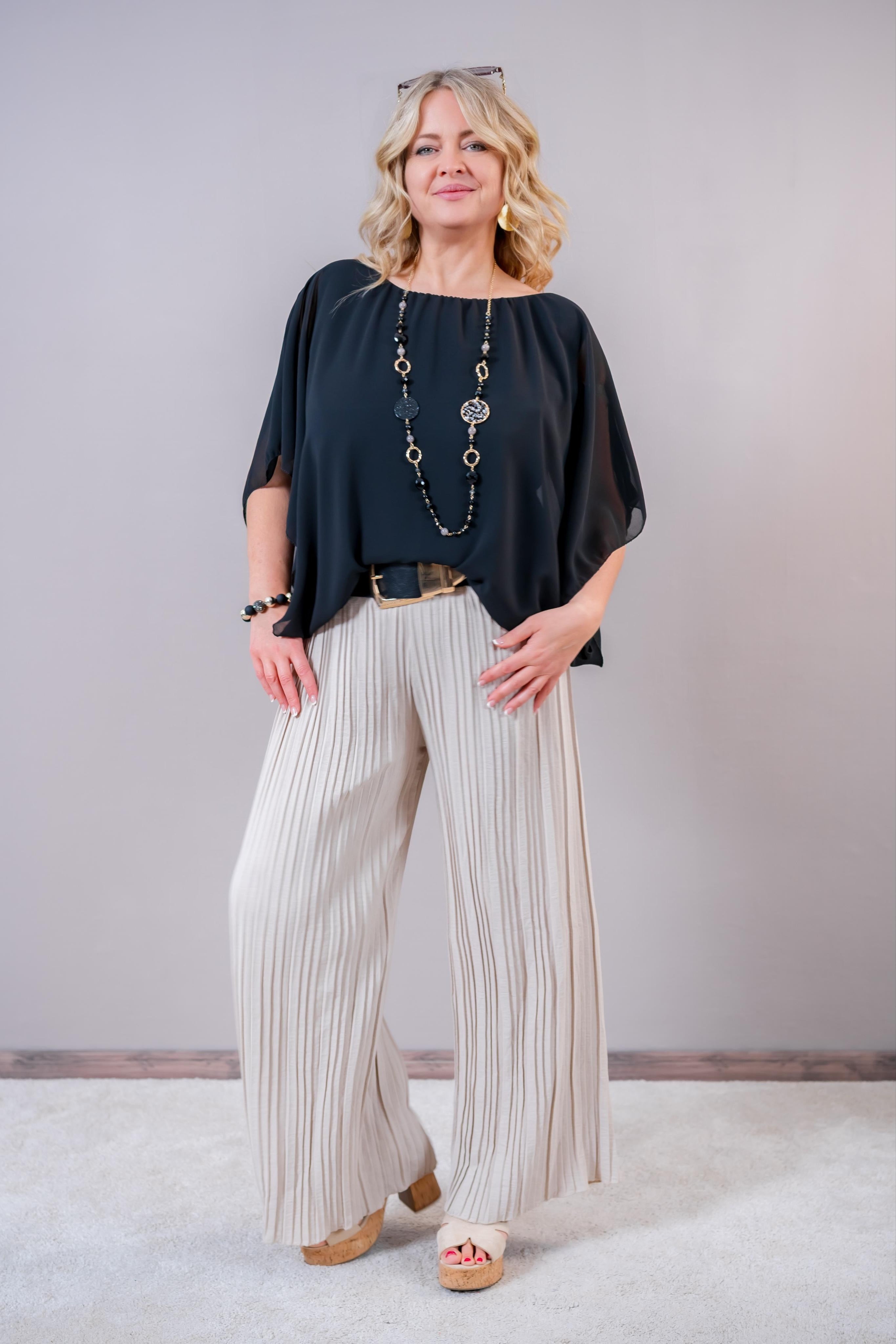 Chiffon-Bluse mit Fledermausärmel, schwarz