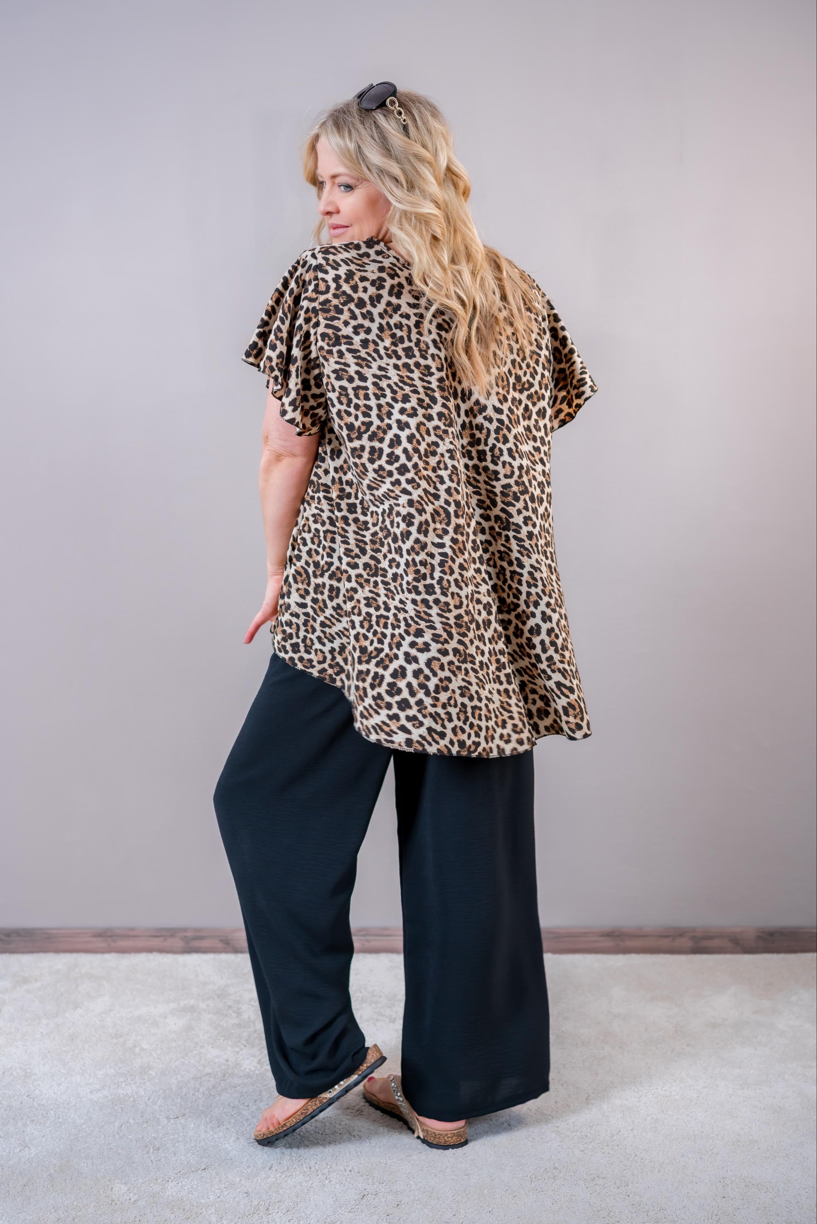Oversize Tunika mit Leo-Muster, beige