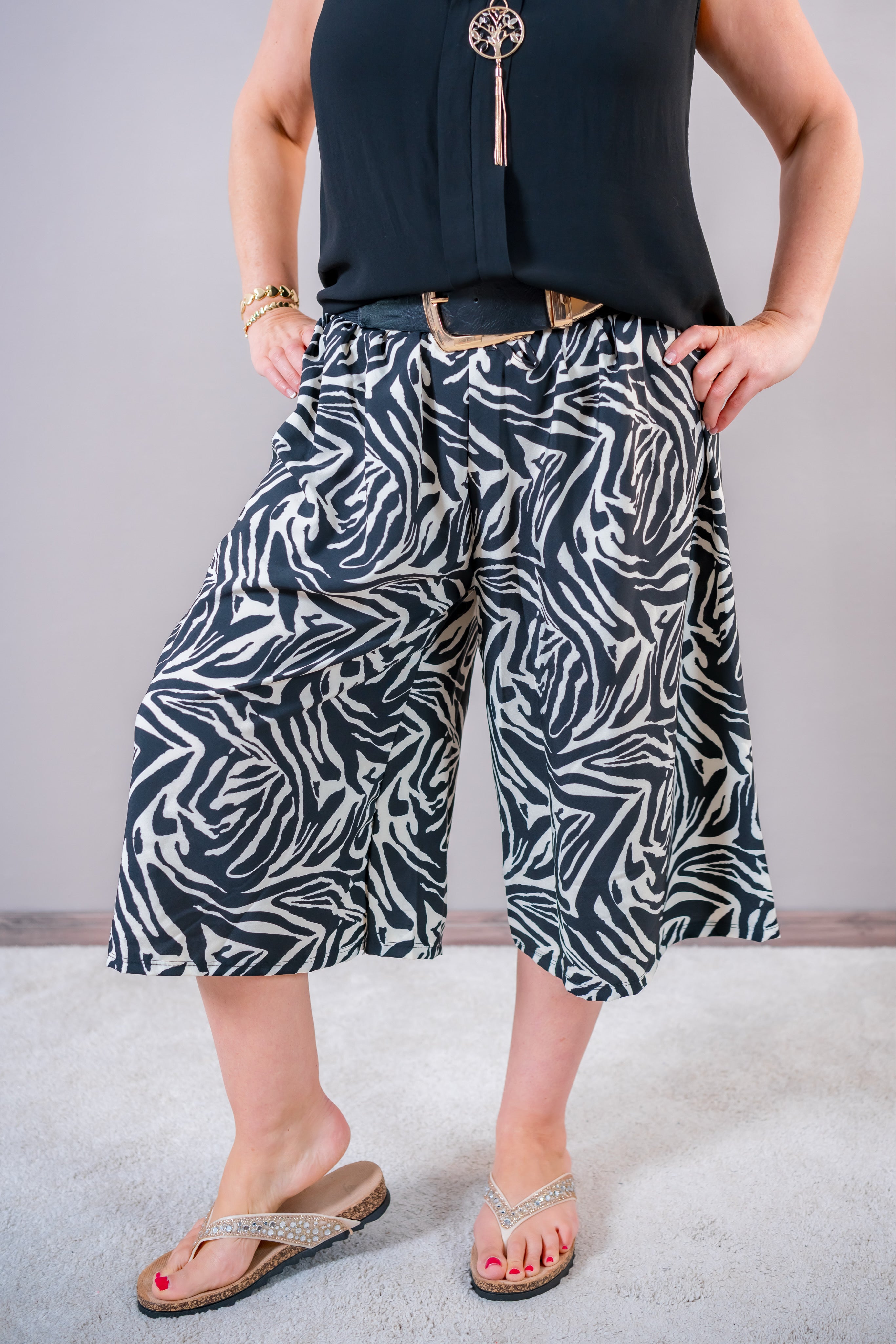 Zebra-Print Culotte, schwarz/creme