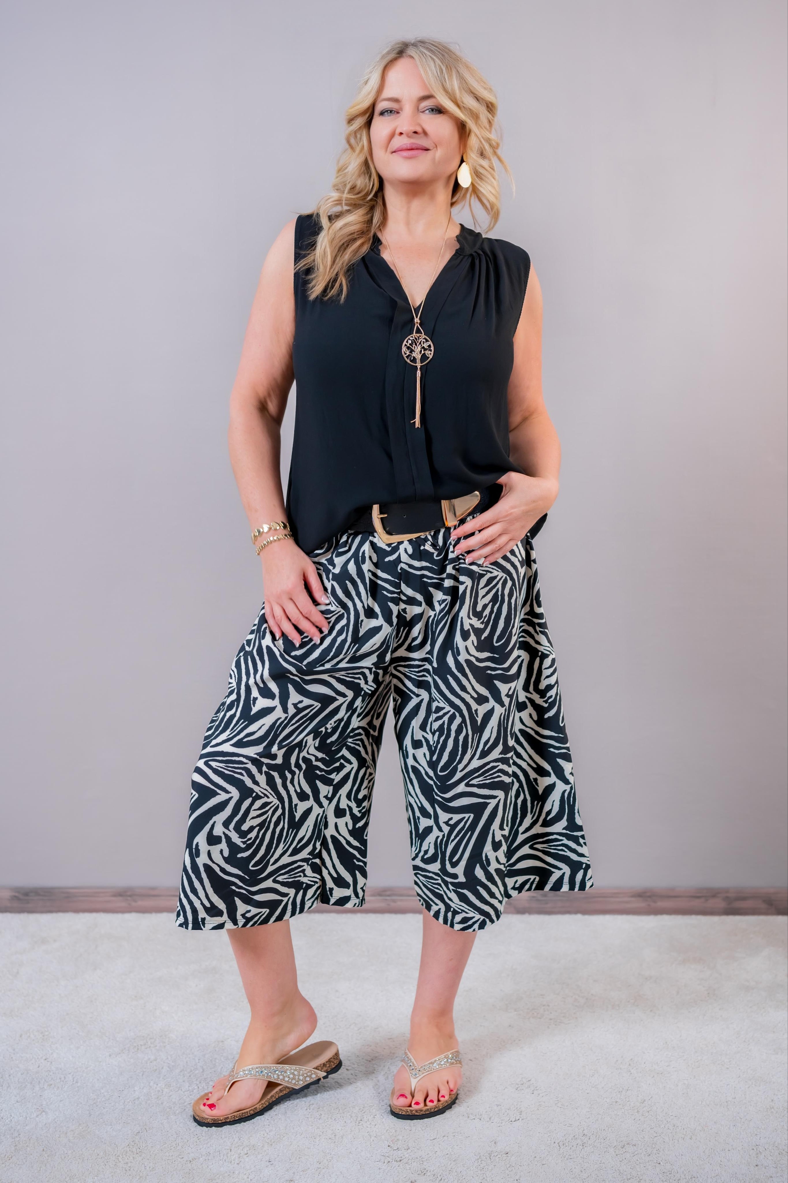 Zebra-Print Culotte, schwarz/creme