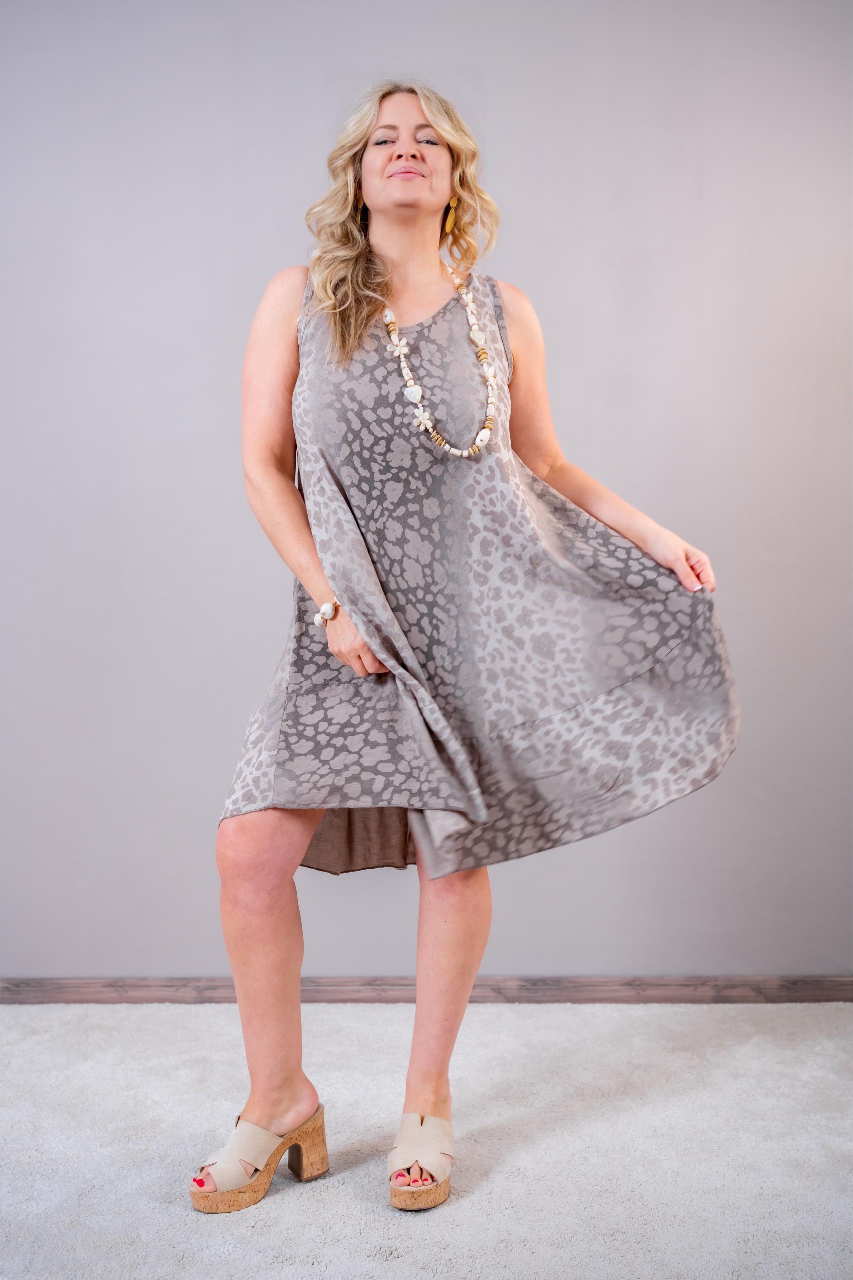 Sommerkleid im Animal-Look, beige-taupe