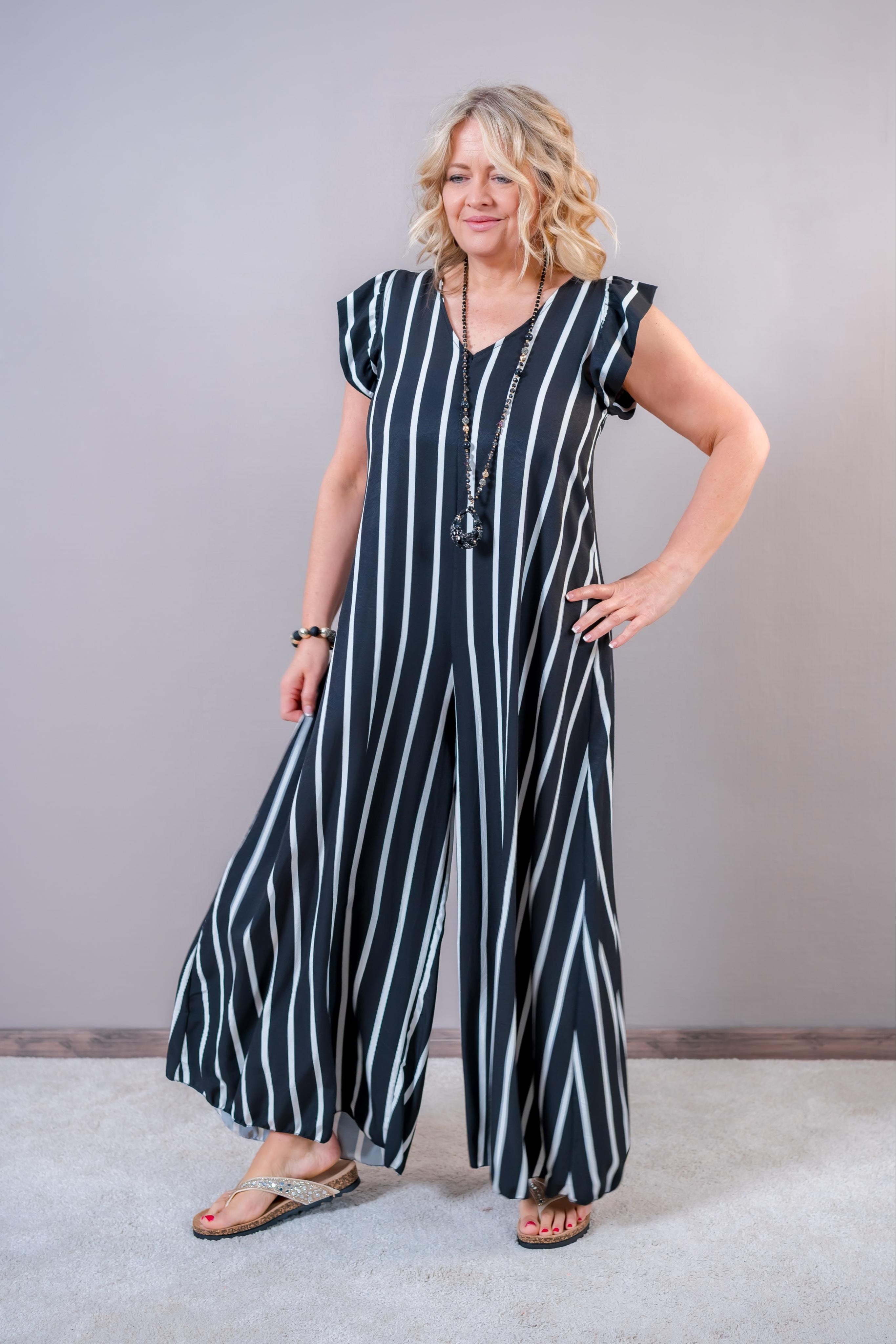 Jumpsuit, schwarz/weiß gestreift