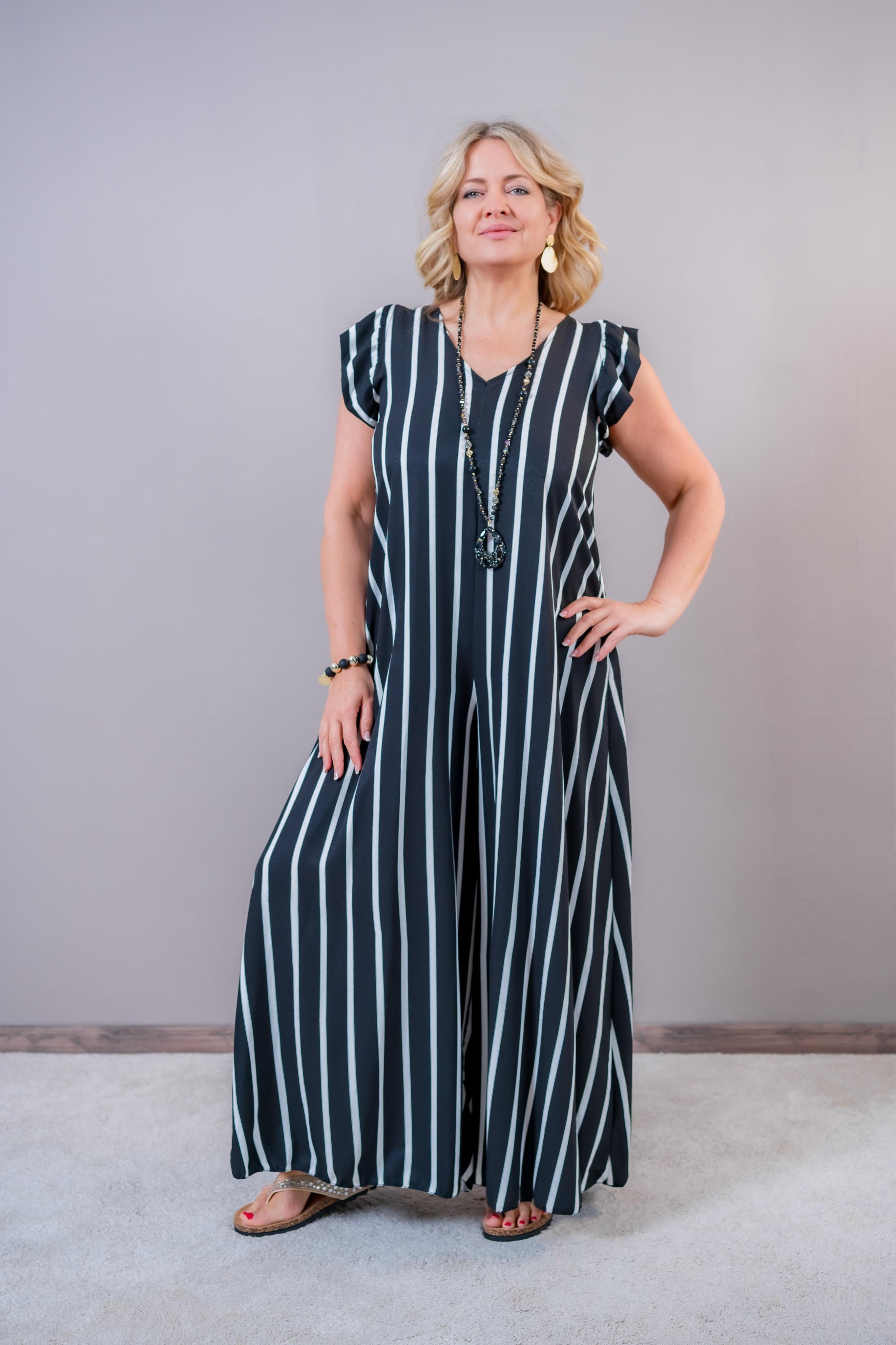Jumpsuit, schwarz/weiß gestreift