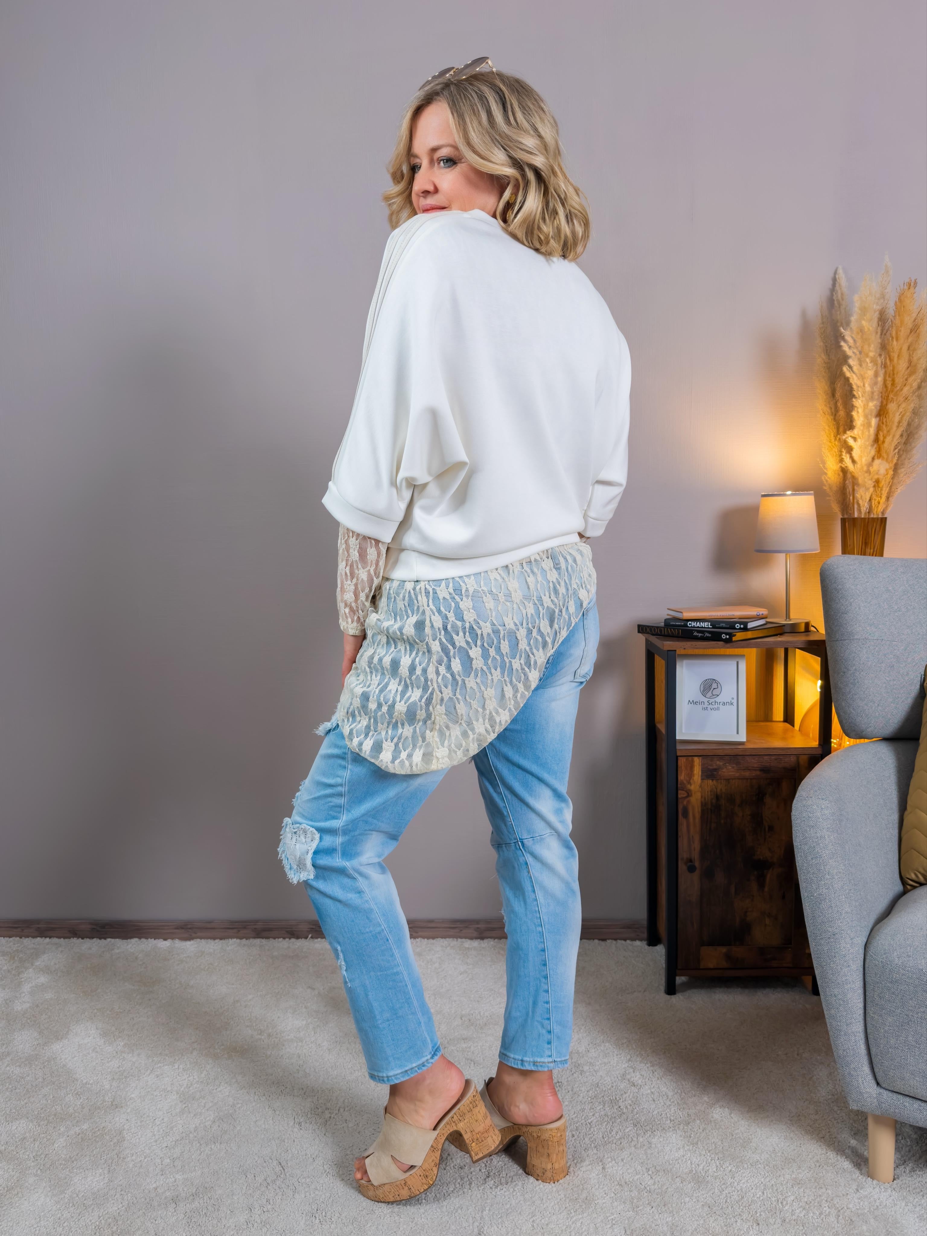 Sweatshirt mit mehrfarbigem Print, creme