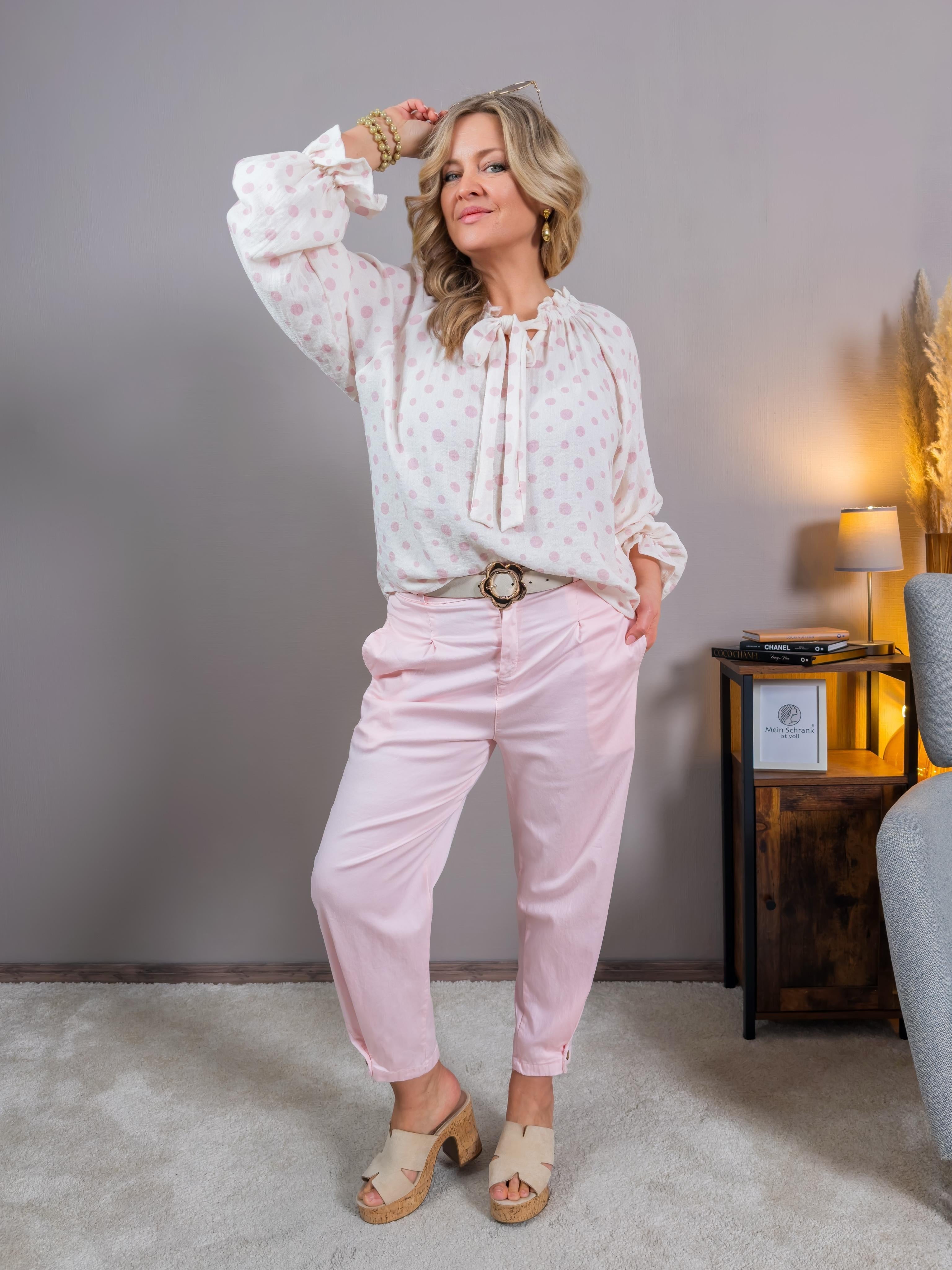 Leichte Bluse mit Punkte-Design, rosa/weiß