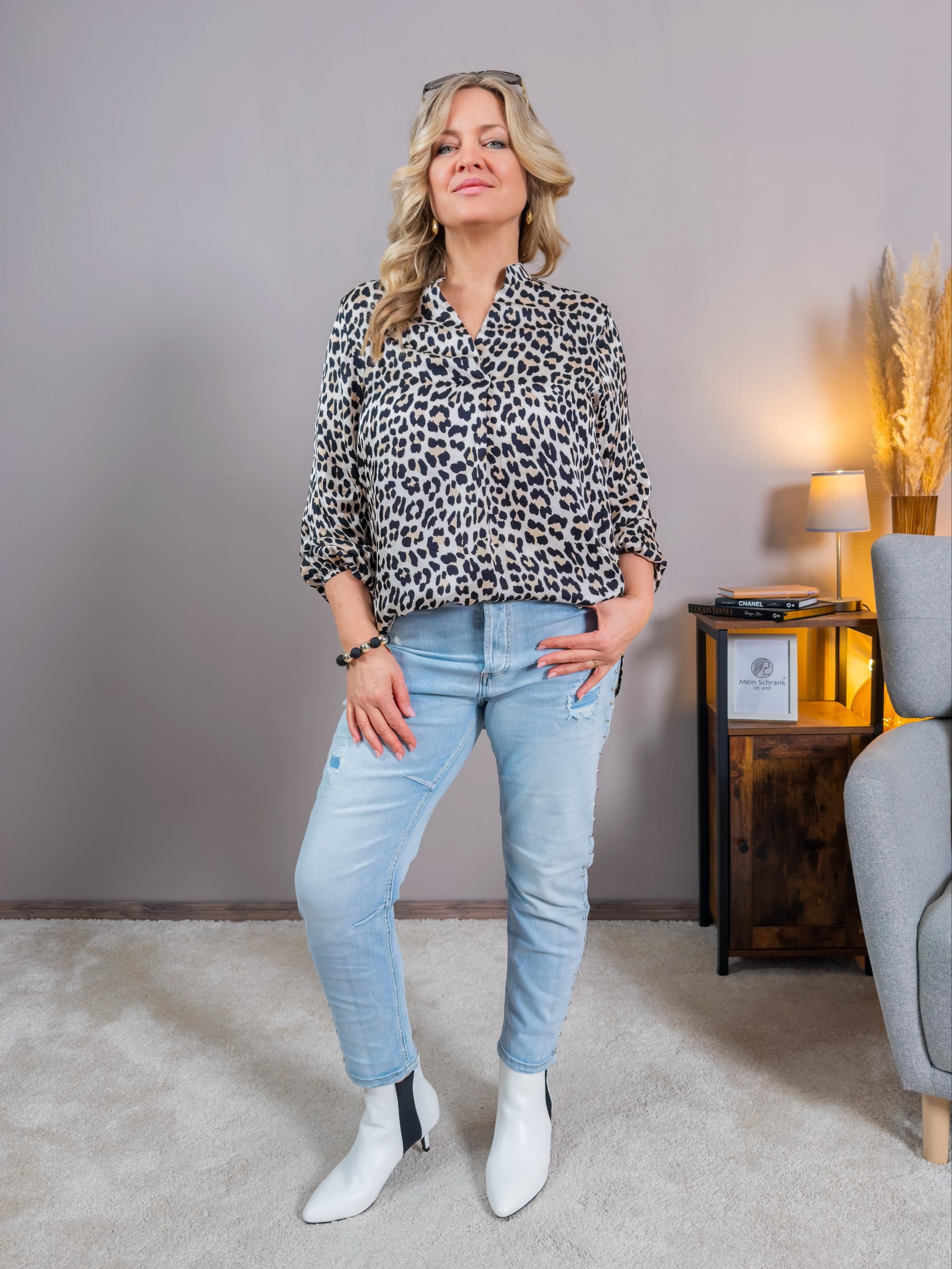 Stylische Viskose-Bluse mit Leo-Muster