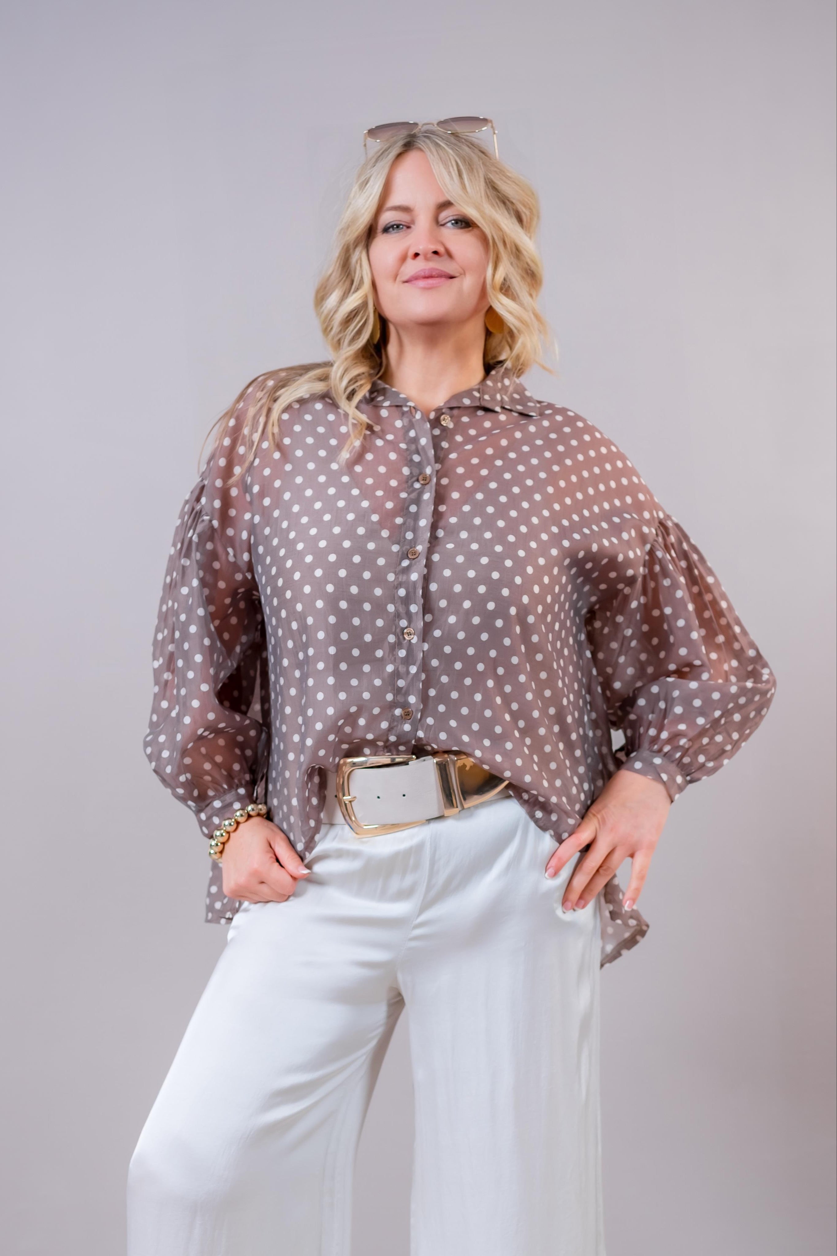 Tunika-Bluse mit Punkten, braun/creme