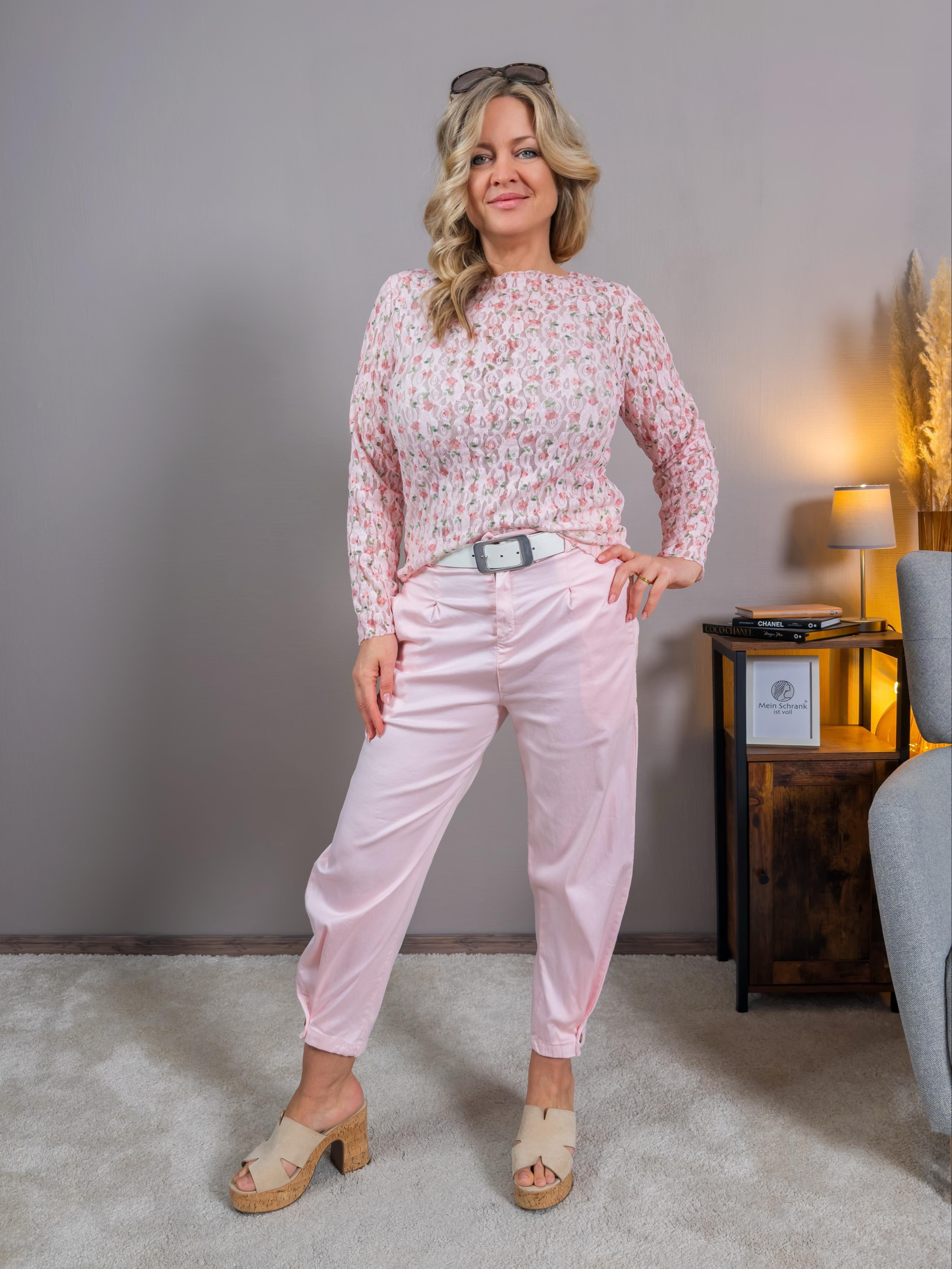 Leichtes Spitzen-Langarmshirt mit Blumen-Muster, rosa