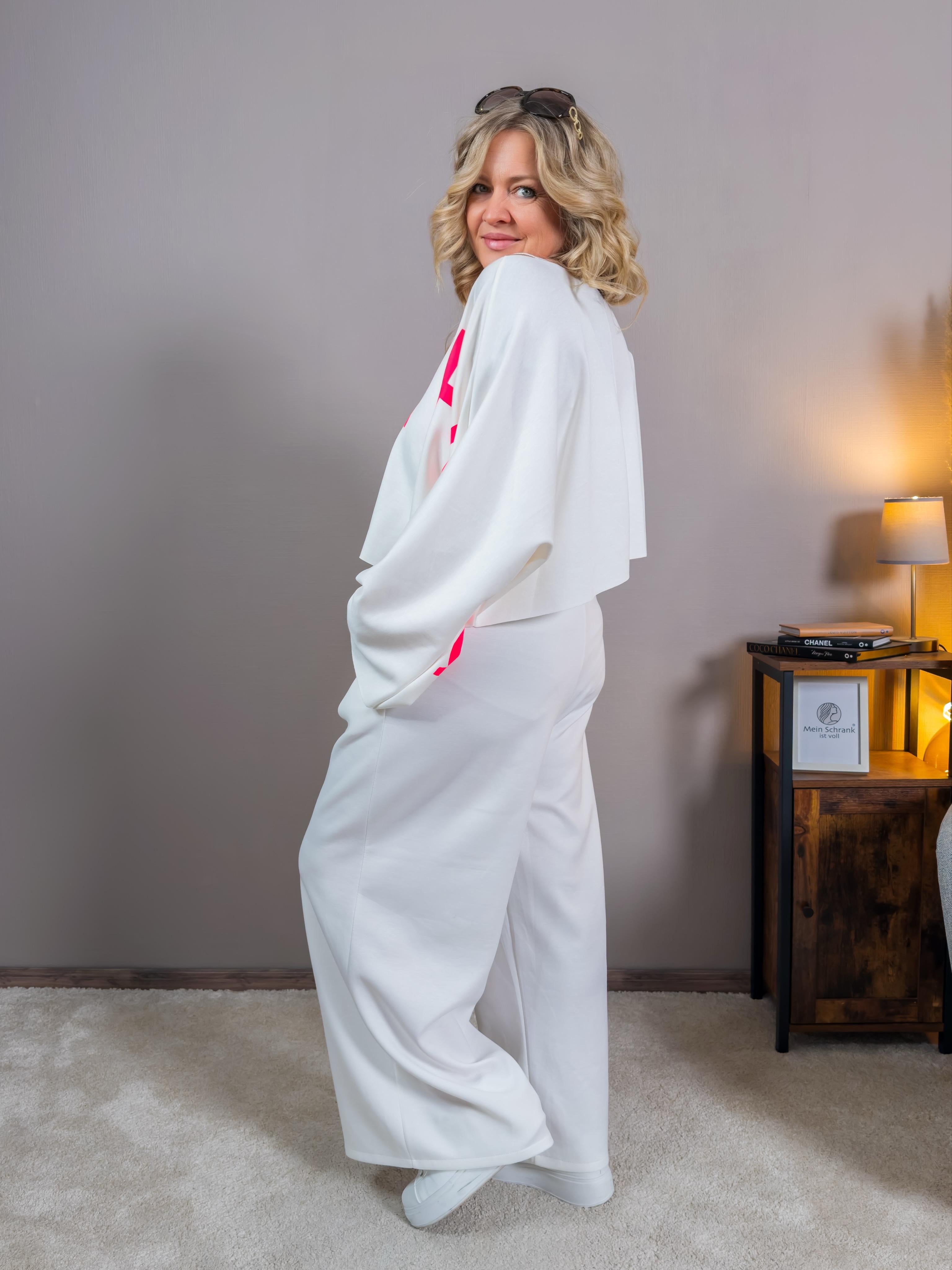 Kurzer Sweater mit Neon-Print, off-white