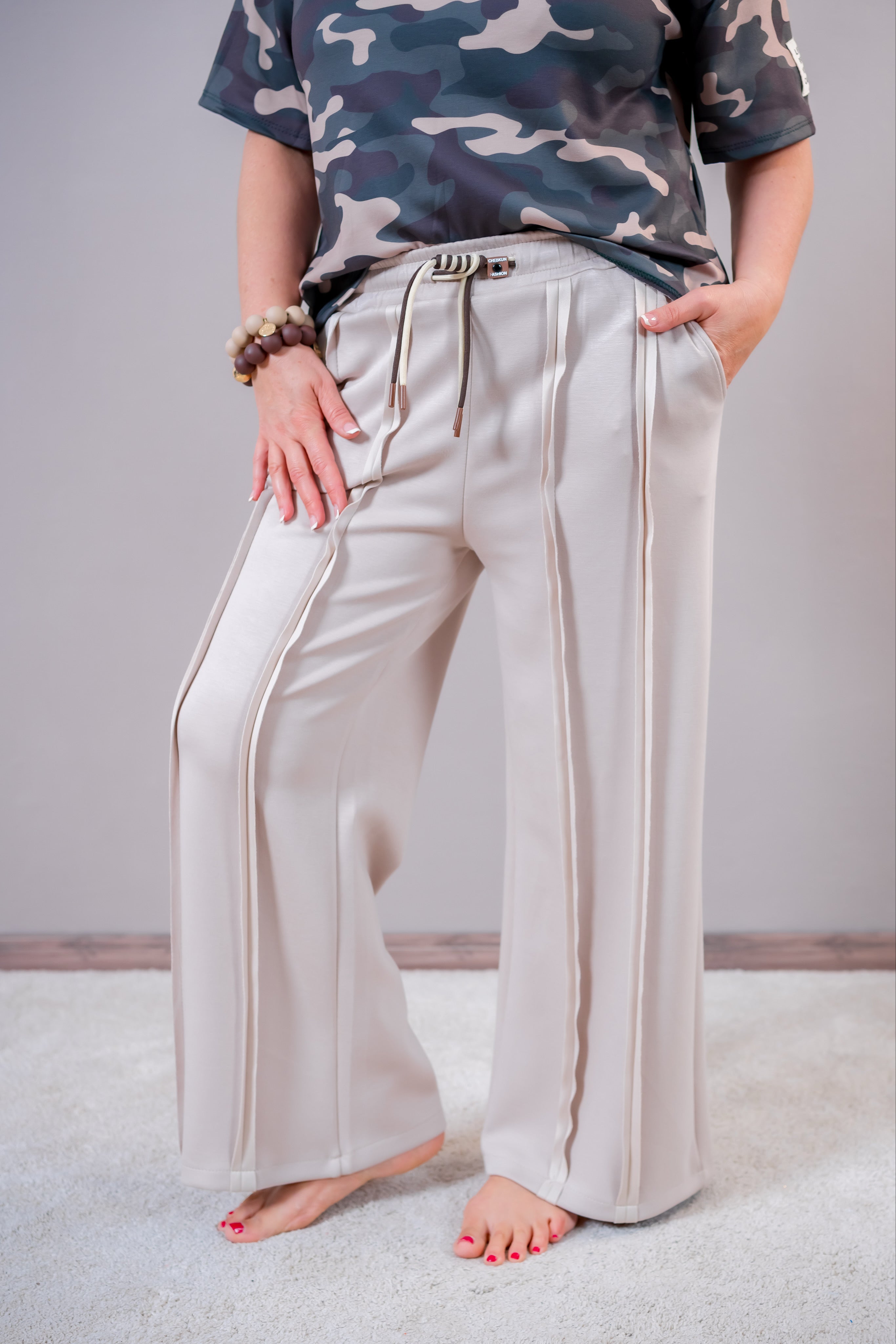Fließende Palazzo-Hose, beige