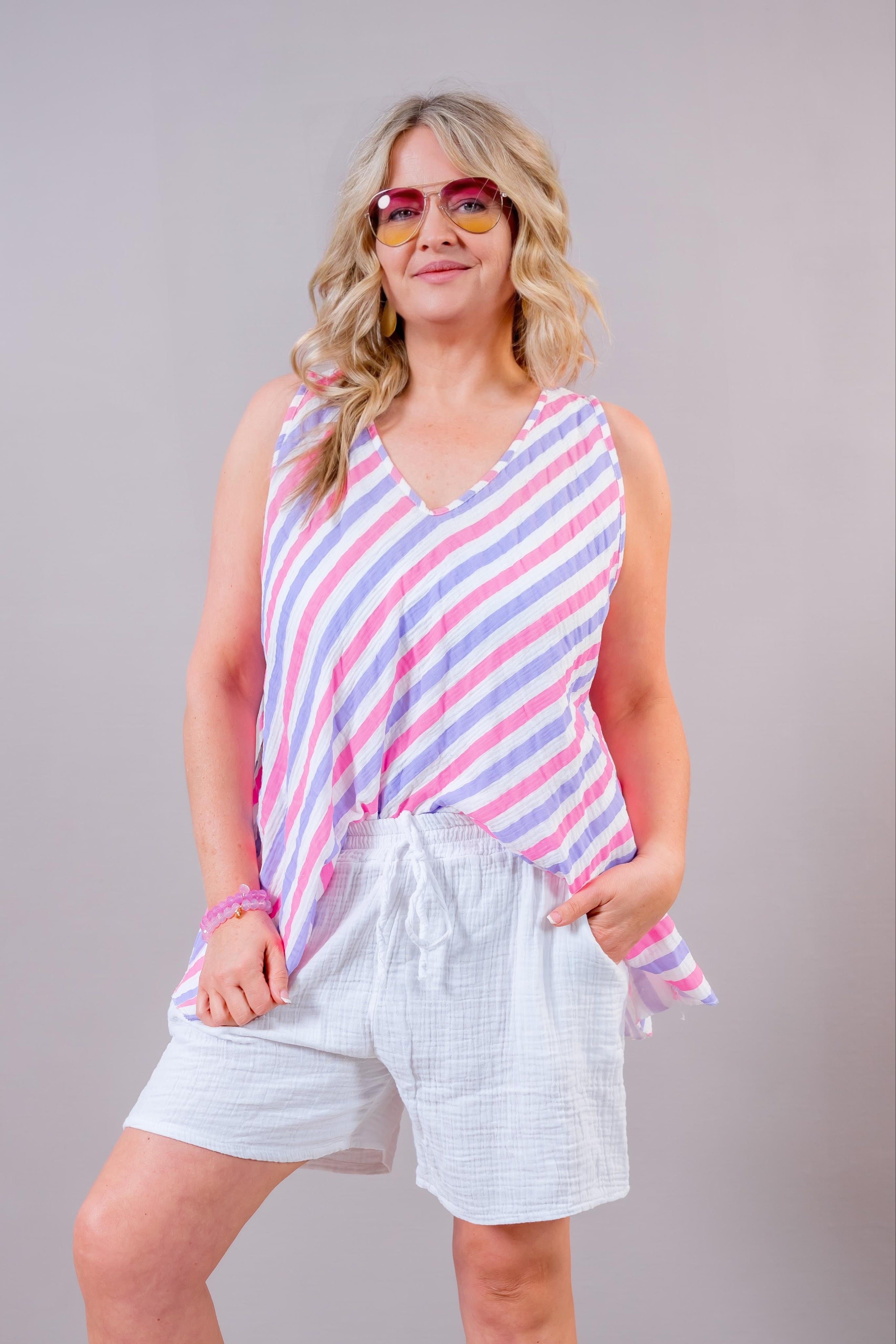 Musselin-Top, pink/flieder/weiß