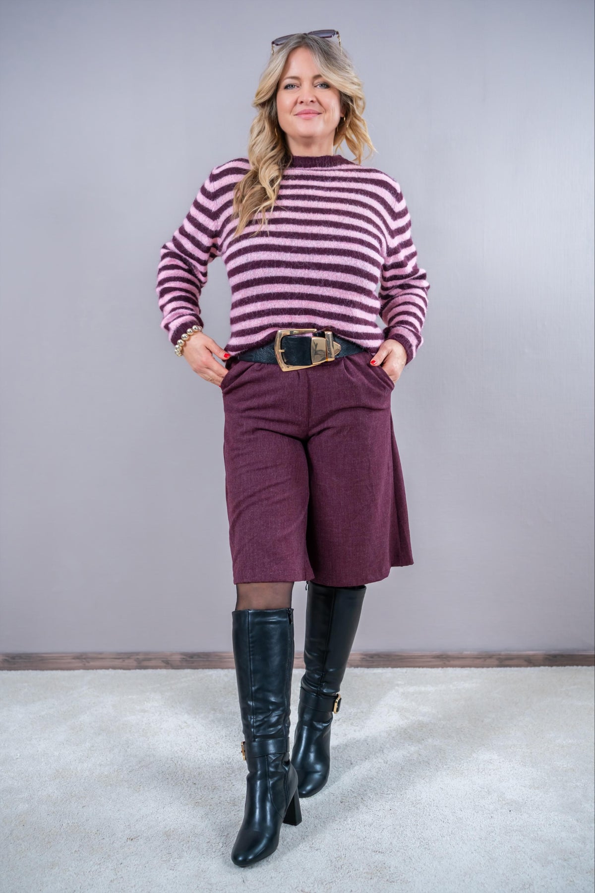 Elegante Wide-Leg-Bermuda, burgundy
