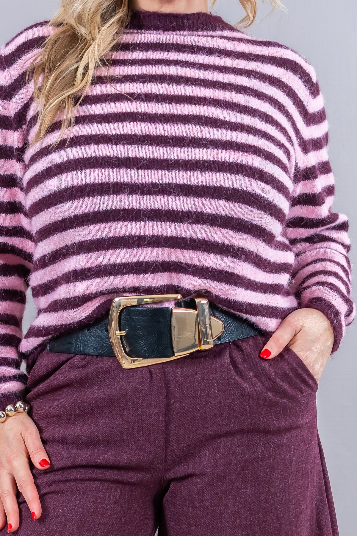 Strickpulli Stripes, burgundy/rosa